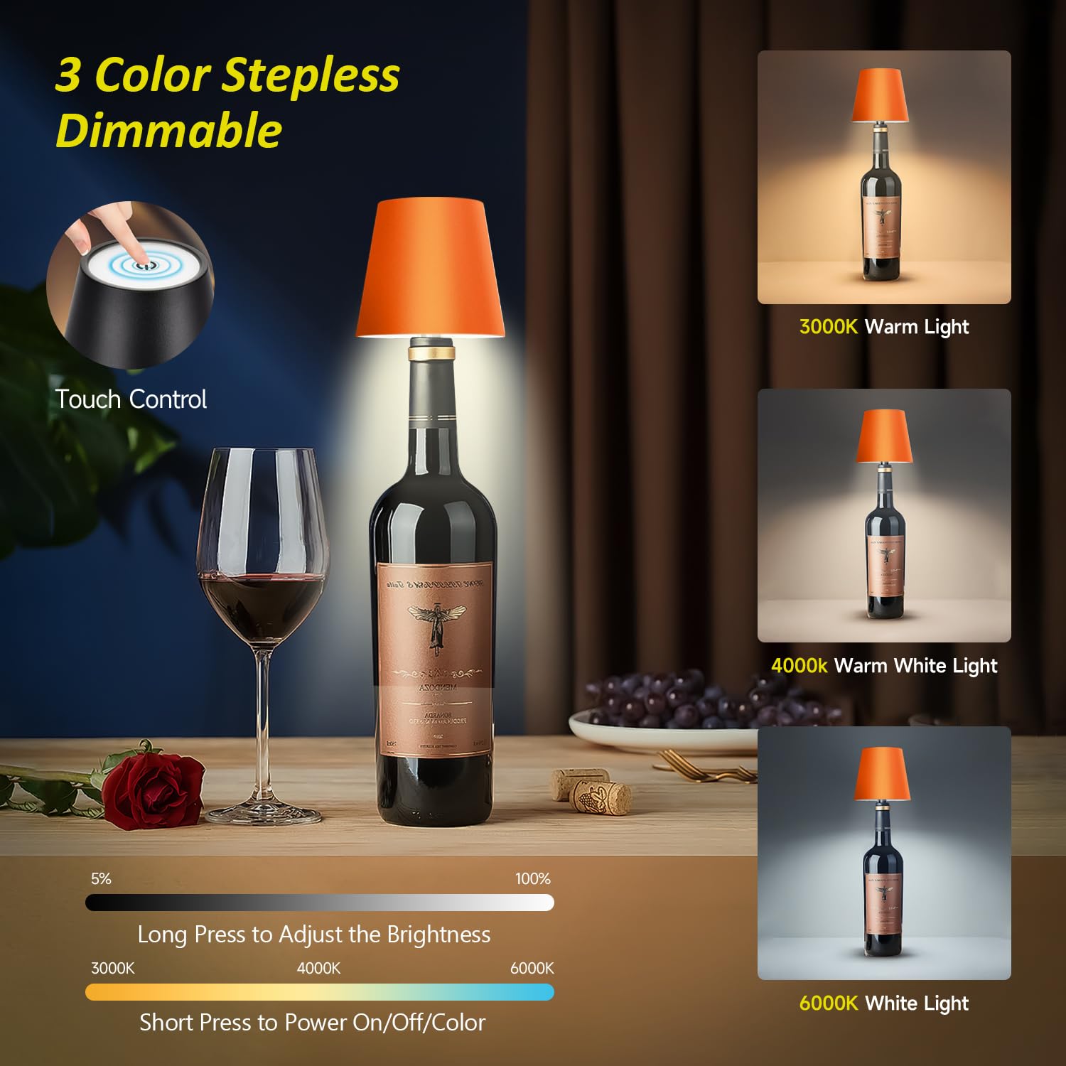 Hoide 2025 New Wireless Bottle Lamp - Led Bottle Lights For Liquor & Wine Bottles, Cordless Lampshade, Whiskey Bottle Top Light,