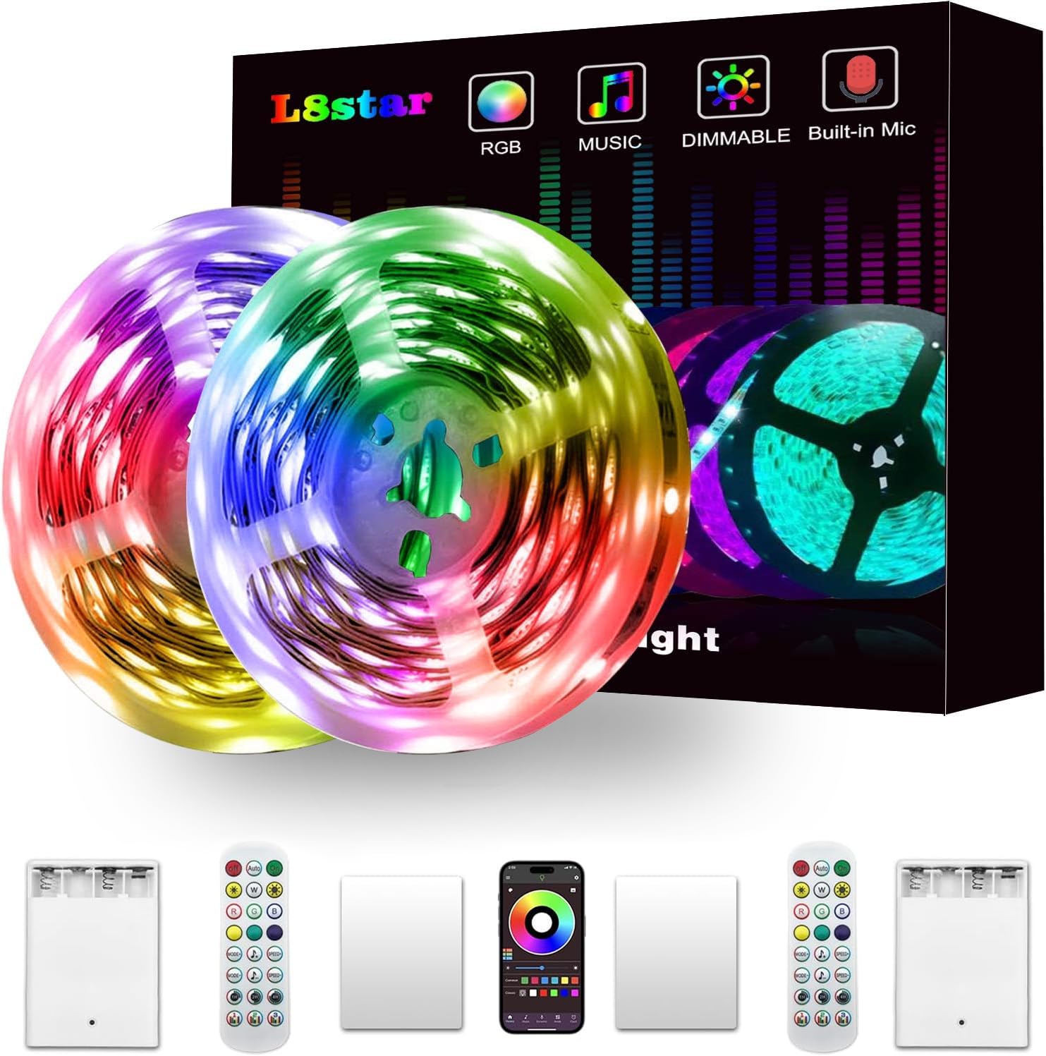 L8star LED Strip Lights, 32.8Ft RGB, Remote & APP Control, Battery & USB Powered, Model L8star-5050-16.4FT, Plastic
