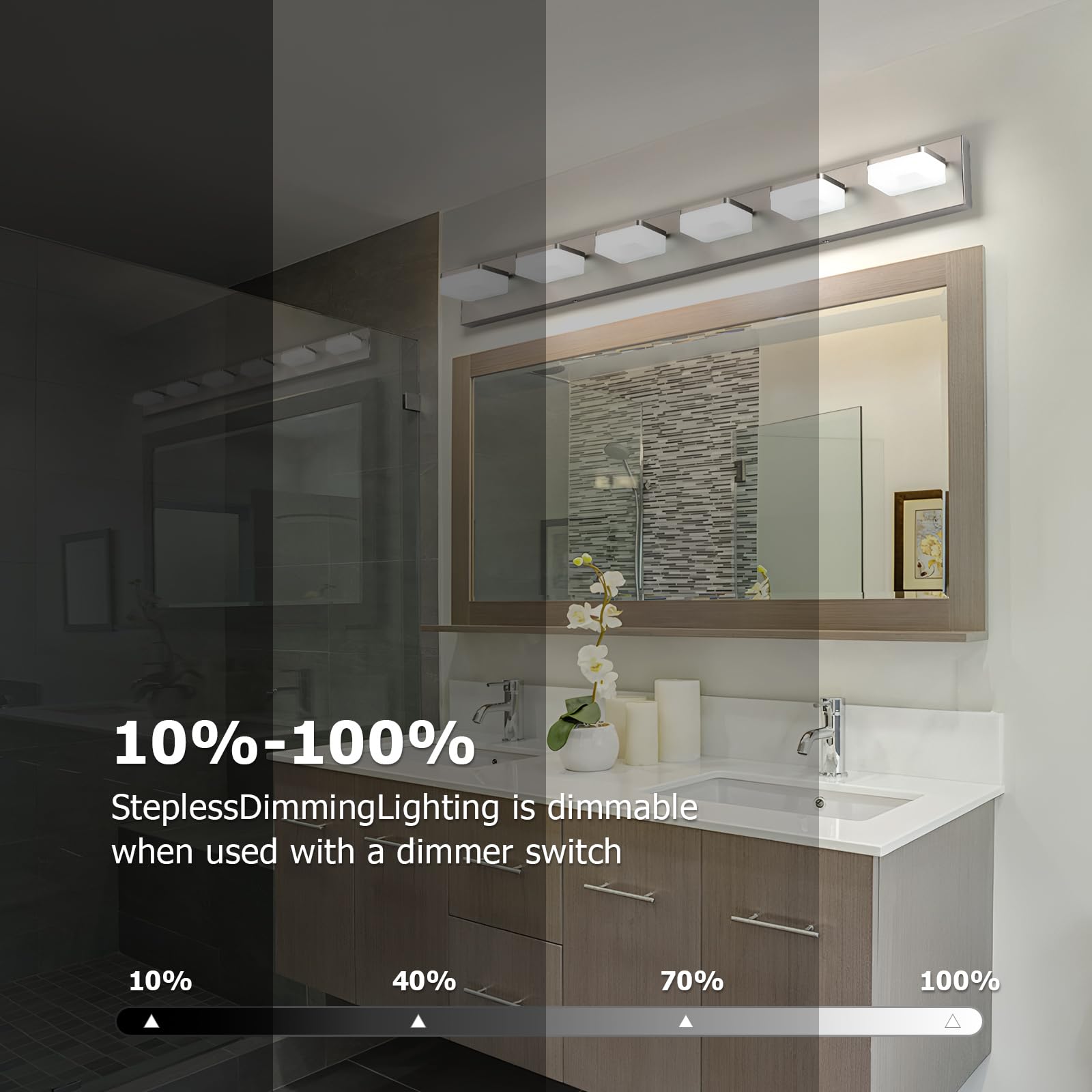 Bicrink 6-Light Brushed Nickel Vanity Light Fixture, 39" Modern LED Bath Lighting for Mirror, Model 9811