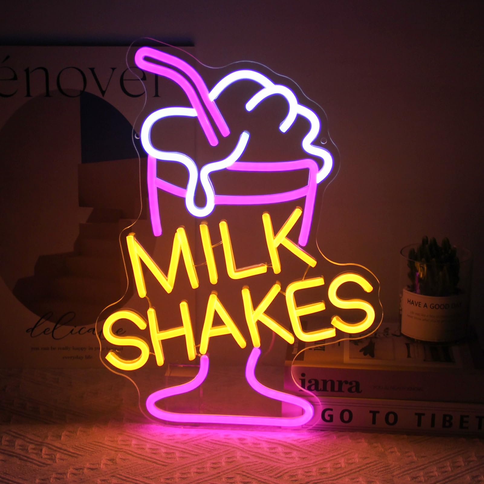 Milk Shakes Neon Signs Ice Cream Neon Sign Milk Tea Led Neon Light Frozen Yogurt Neon Signs For Wall Food Drink Restaurant Light