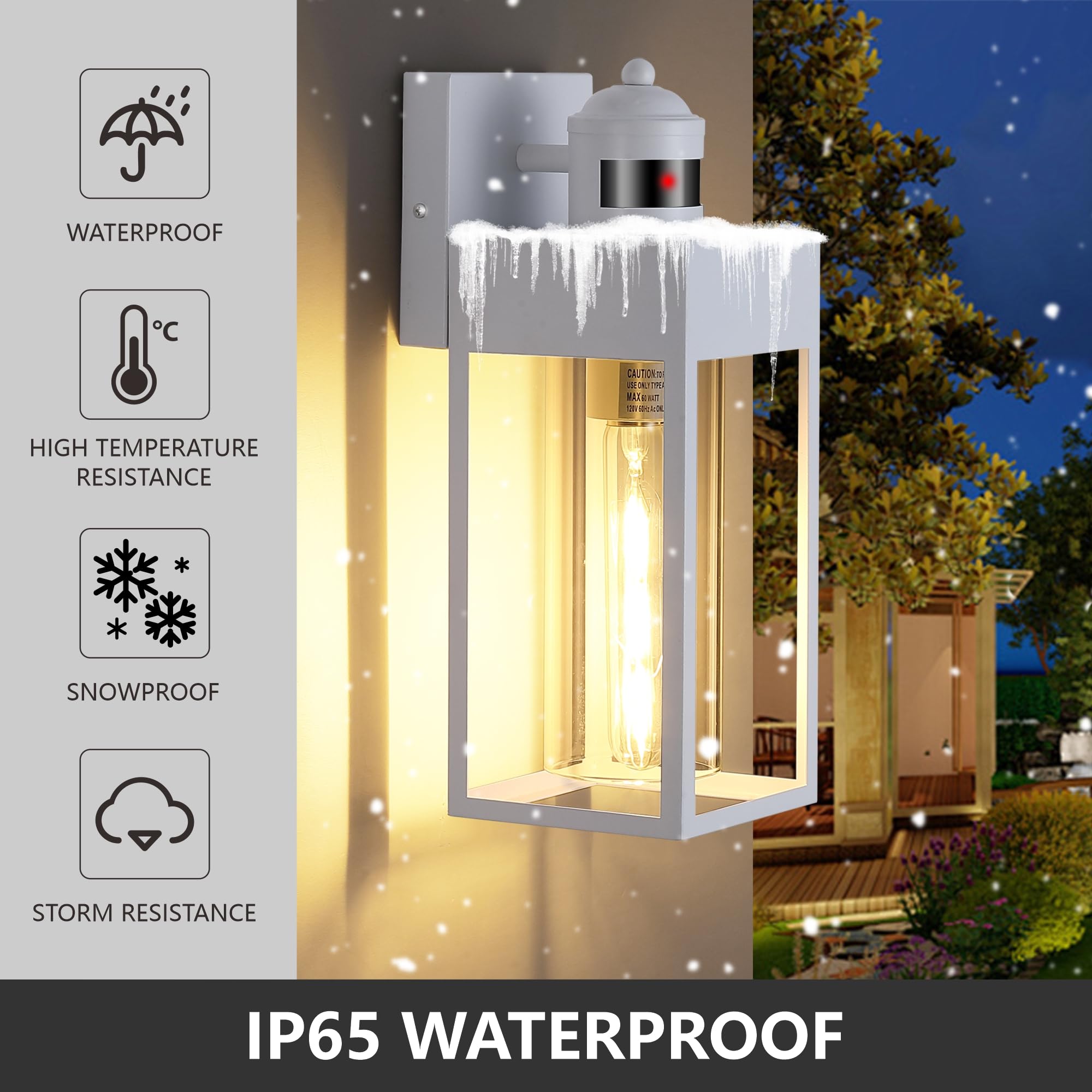 Dakaful Motion Sensor Outdoor Lights - 2-Pack, Modern White Led Wall Sconce, 3 Lighting Modes, Model Dk-Msor-Qx-02