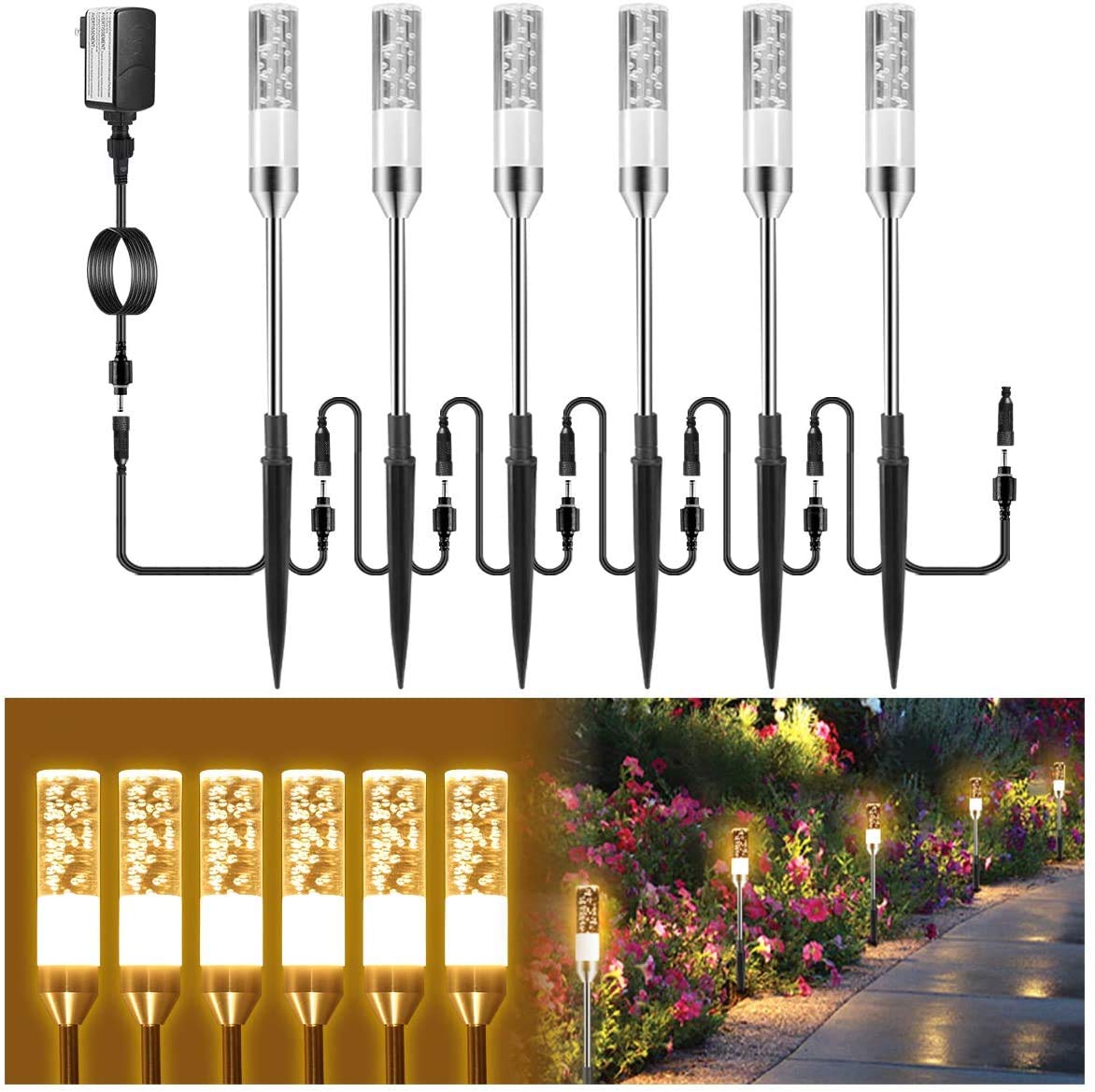 B-Right Warm White 3Pcs Extension Lights For Path Lights, Extendable Waterproof 0.8W 95 Lumens Per Light 2700K (No Adapter)