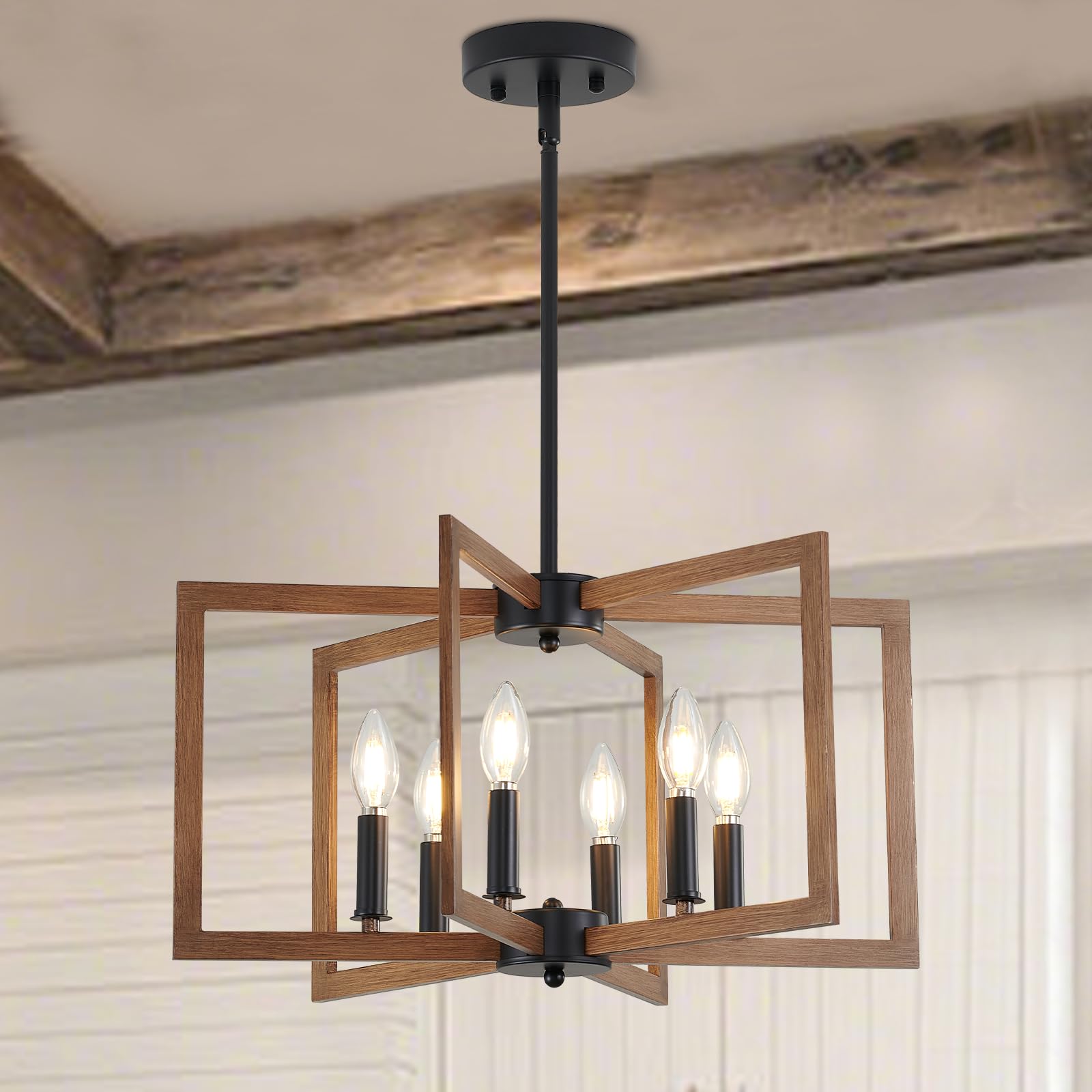 MIAYBPH 6-Light Chandelier - Modern Metal Industrial Lighting for Farmhouse Kitchen, Entryway, Living Room - Brown, Model W-9080-M