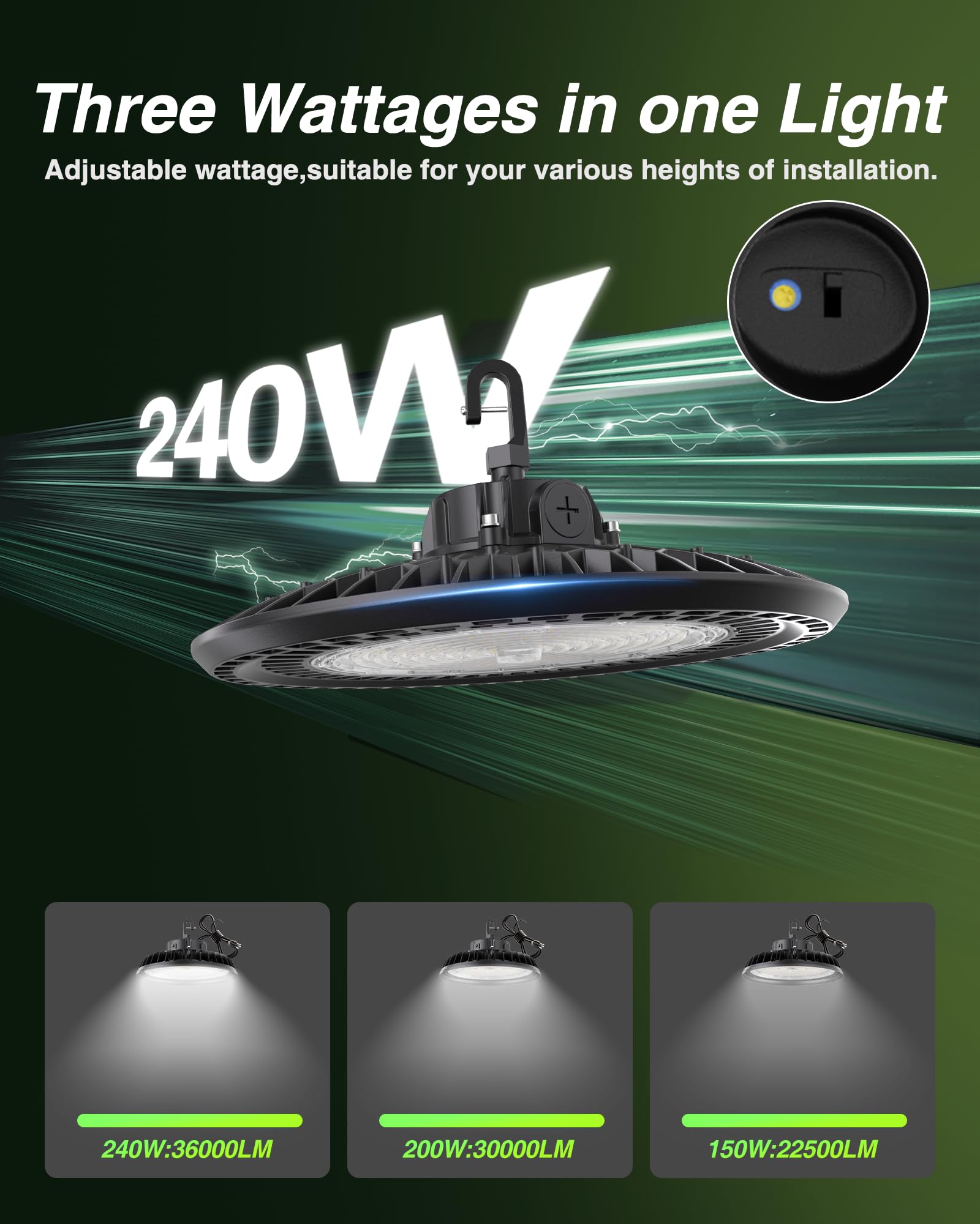 Yxl 240W 2 Pack Super Bright High Bay Led Lights, Ufo High Bay Led Shop Lights 36000Lm 5000K, 0-10V Dimmable,Us Plug 5' Cable, 100-277V High Bay Lights For Shop Barn Warehouse,Ul