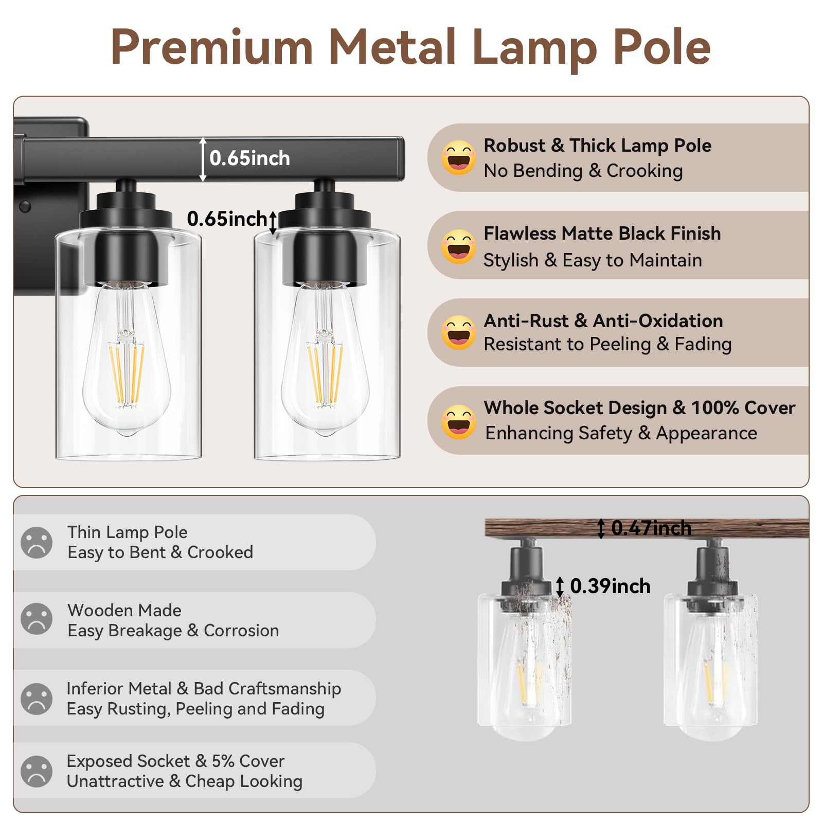 4-Light Bathroom Light Fixtures, 27'' Modern Vanity Lights Over Mirror With Clear Glass Shades, Matte Black Light Fixture, Class