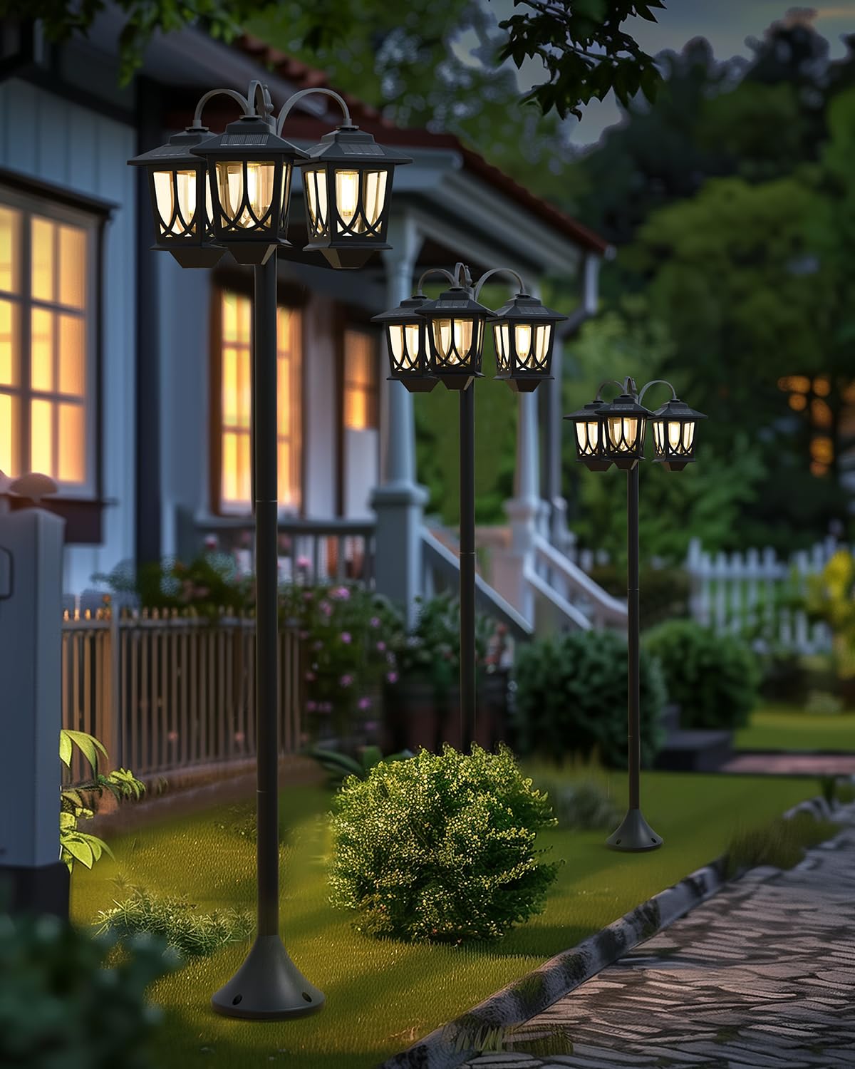 DOESLAG 73in Aluminum Solar Lamp Post Light 3-Head Waterproof Black UV-Resistant Plastic Model 18H0218-01