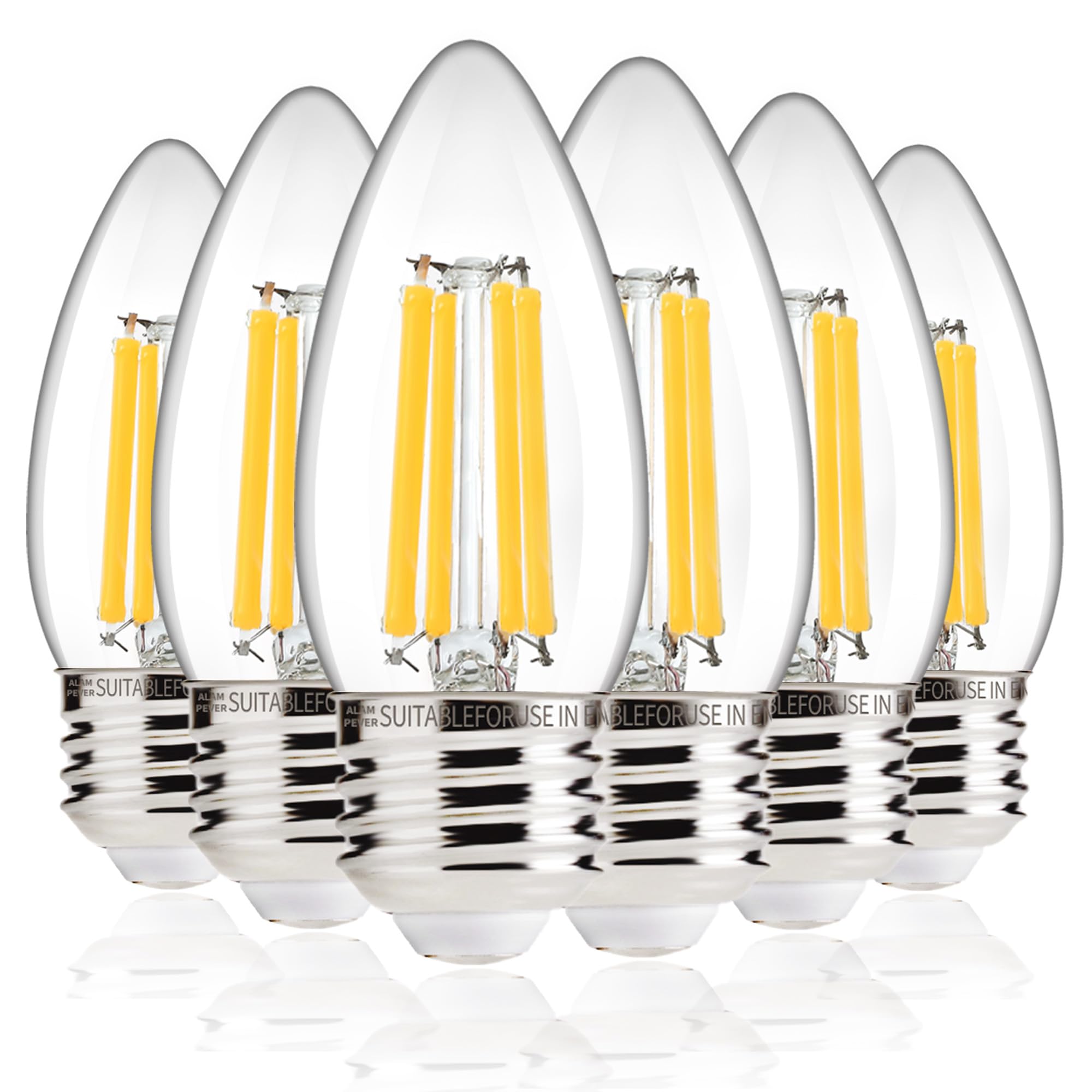 ALAMPEVER 6 Pack Chandelier Light Bulbs 100W Equivalent, 800LM E26 Edison Bulb, Dimmable LED Light Bulb, 5000K Daylight White, B