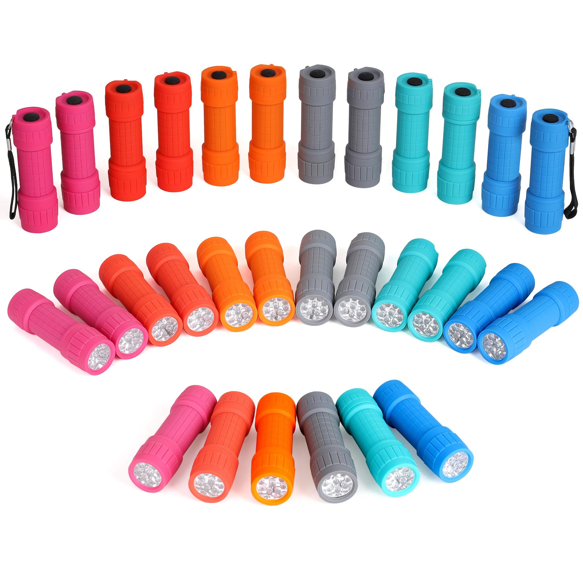 FASTPRO 30-Pack Mini Flashlight Set, 9-LED, AAA Batteries Included, Multicolor, Model F00568