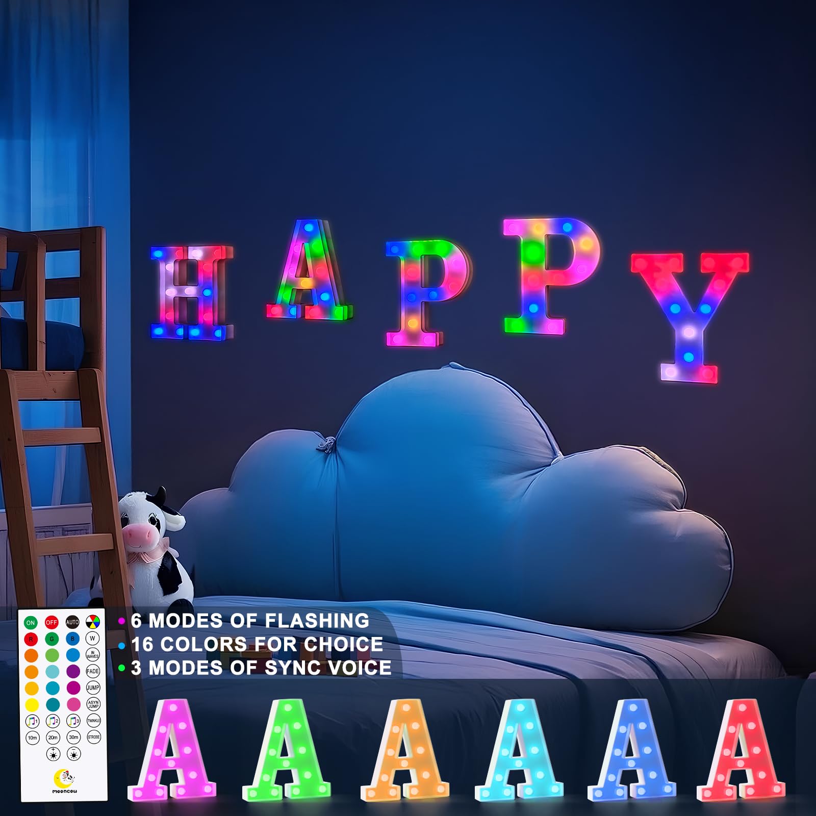 Mooncow Rechargeable Light Up Letters Colorful Marquee Letters With Remote Gift Wrap Gifts Bedroom Home Bar Party Decor (I)
