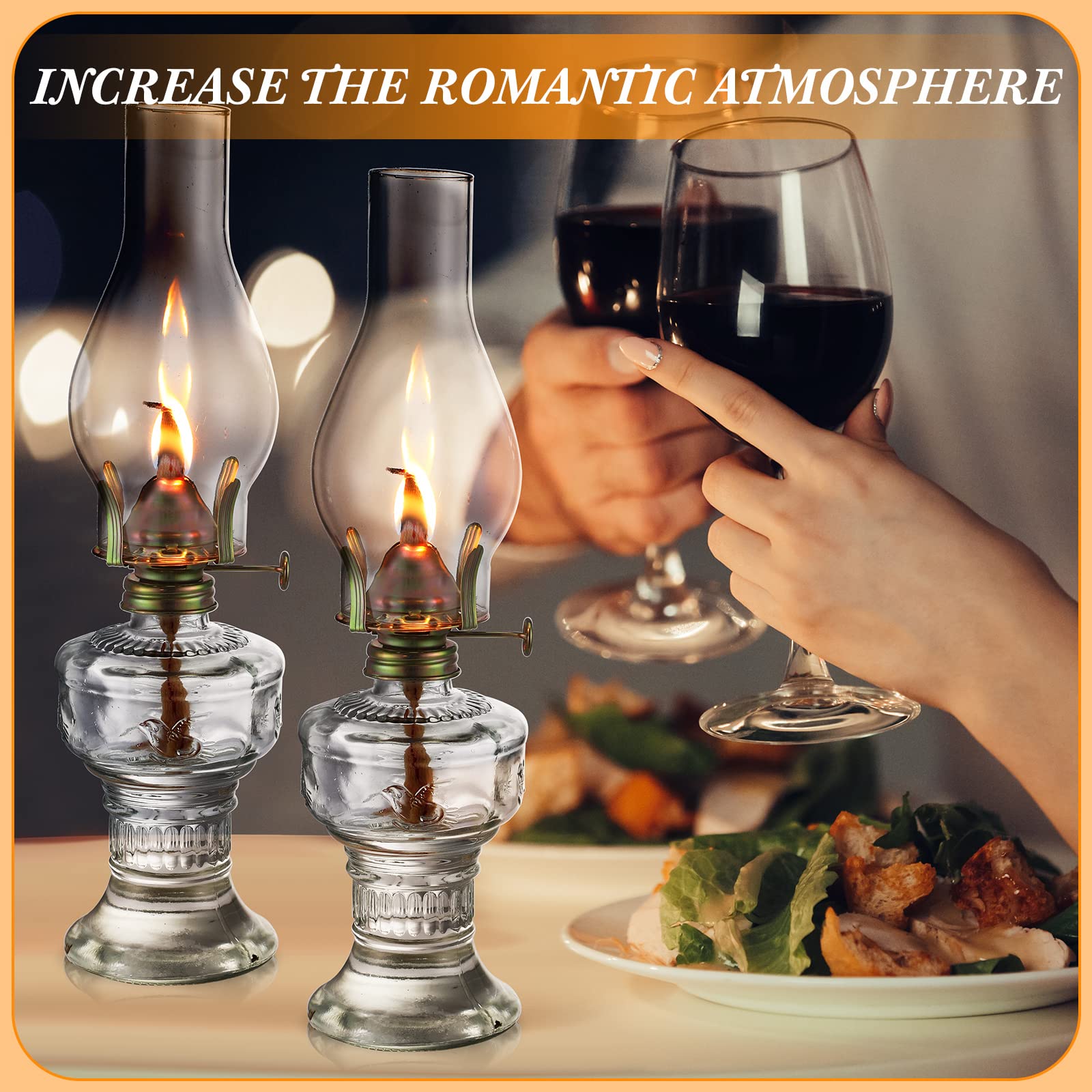 Yexiya 2 Pieces Rustic Oil Lamp Lantern Large Classic Kerosene Lamp Vintage Glass Kerosene Lamp Chamber Oil Lamps with 6.6 ft Ex