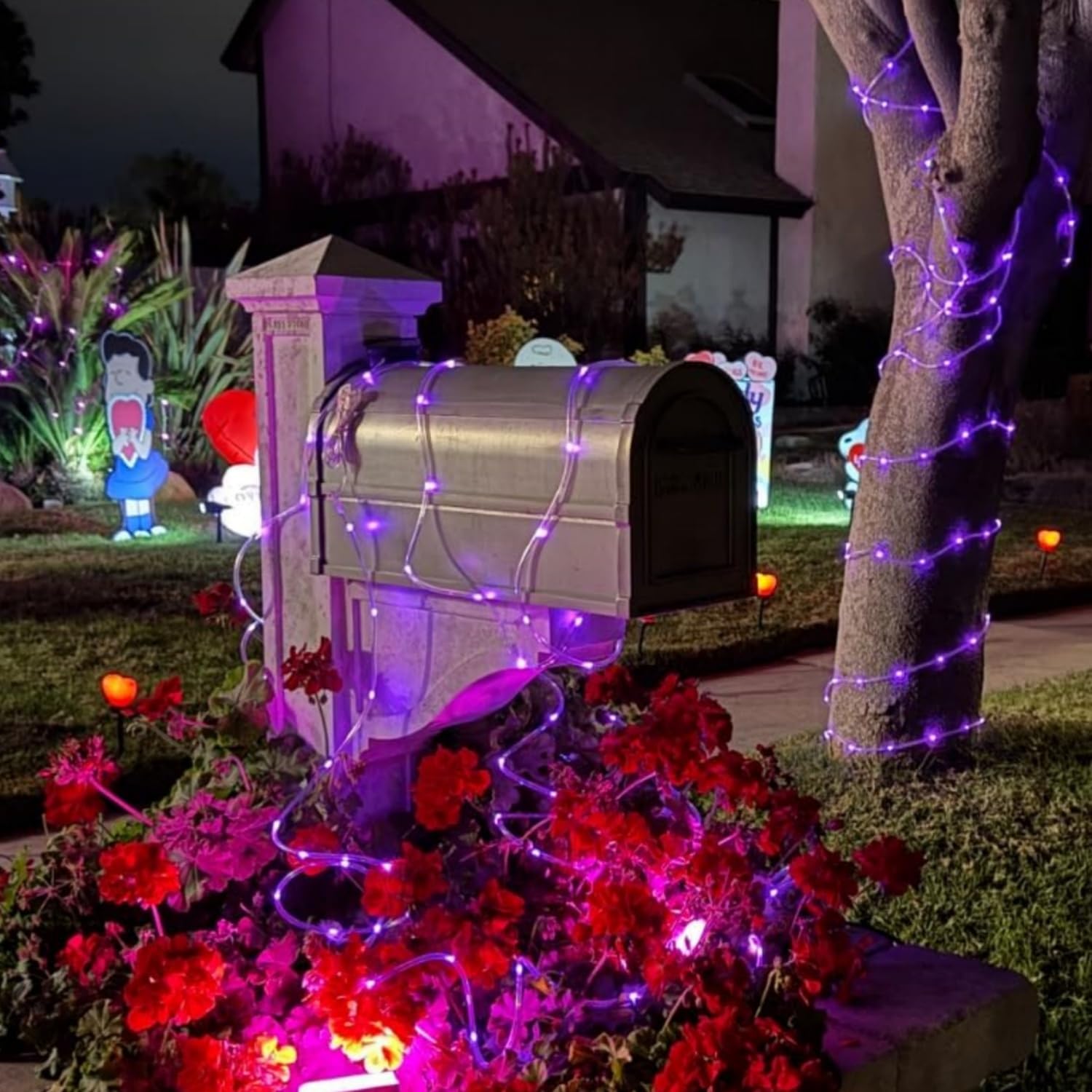 Yeguo 2 Packs Each 33Ft 100 Led Solar Rope Lights Outdoor Waterproof, Purple String Lights For Outside, 8 Modes Fairy Lights In