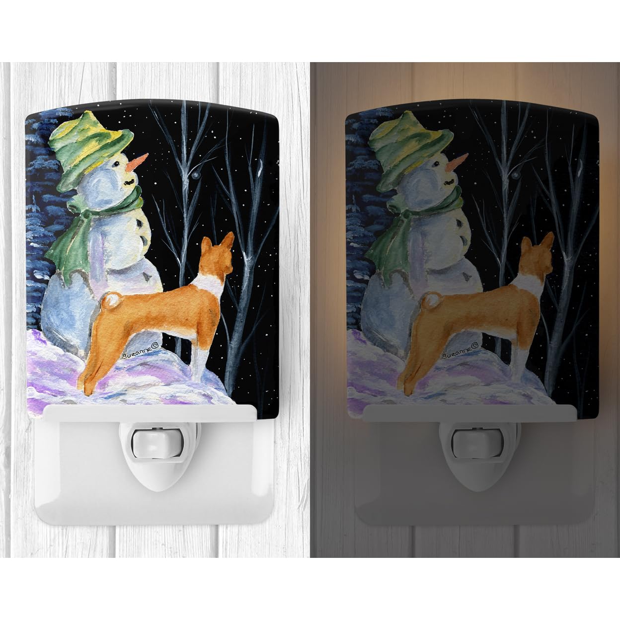 Carolines Treasures Ceramic Night Light Snowman with Basenji, UL-Certified, 6x4x3 inches, Multicolor, Model SS8556CNL
