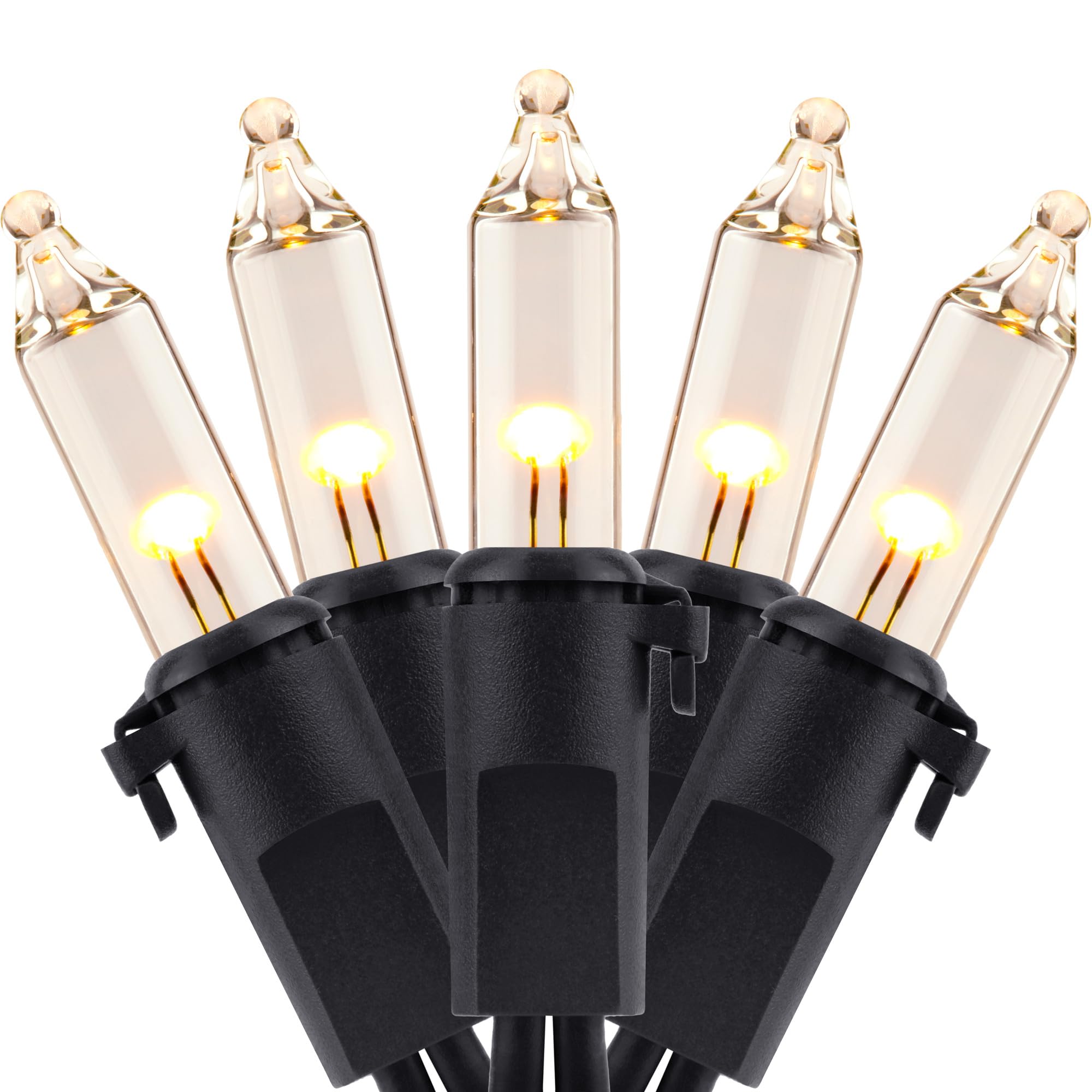 YULETIME 100 Count Mini String Lights, 33ft Warm White, Black Wire, UL Certified, Model DDS-L-100E/2F(0.34)