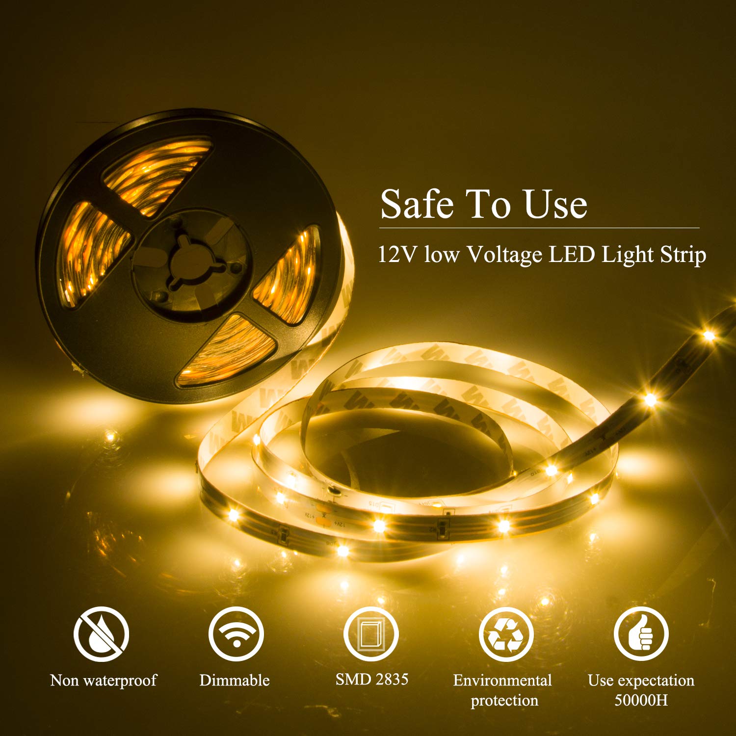 ollrieu LED Strip Lights 50ft Warm White Dimmable 3000K, 900 LEDs, Flexible Lighting for Bedroom & Home Decoration
