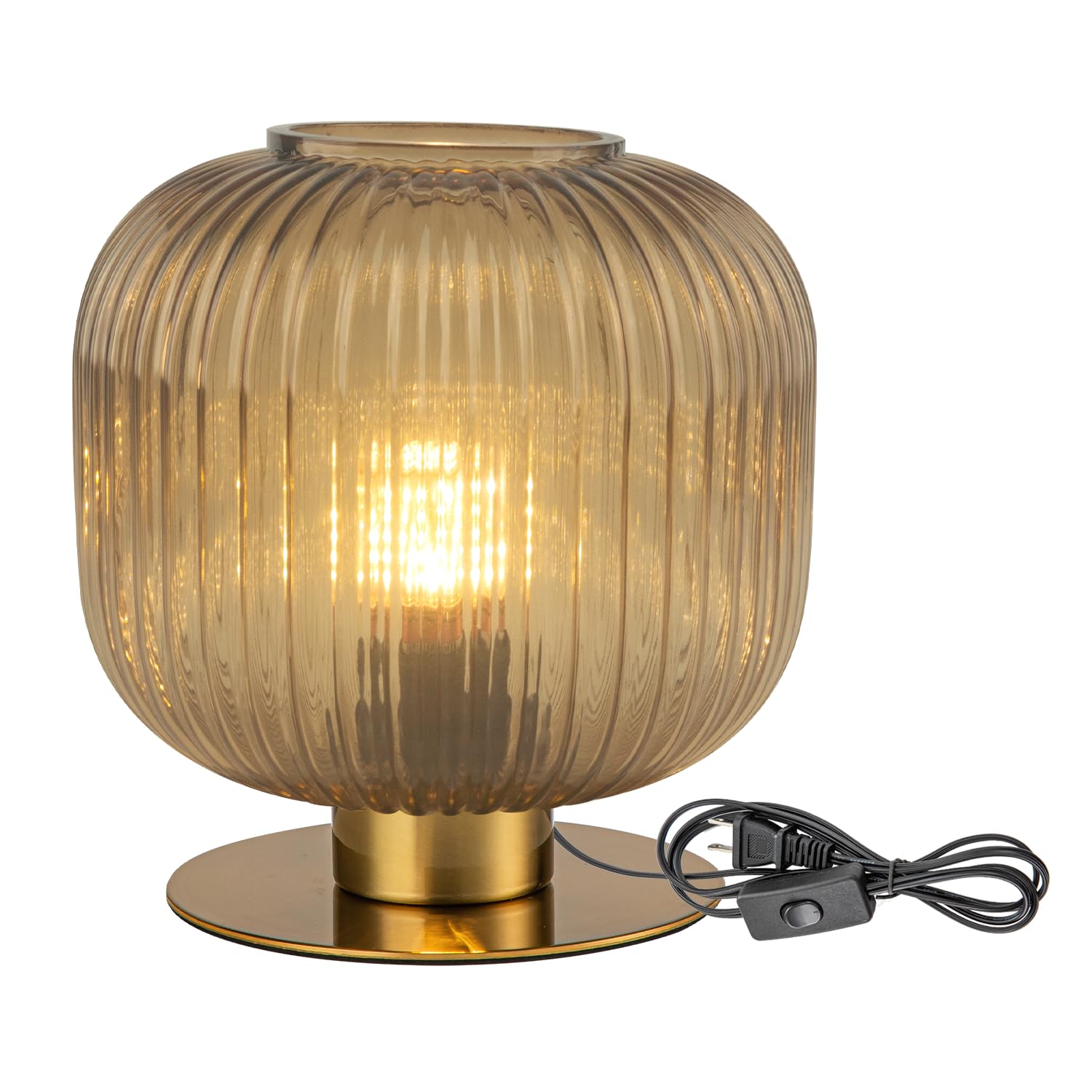 Soutas Ribbed Glass Table Lamp, Mid Century Modern Gold Bedside Lamp Brass Desk Lamp for Bedroom Nightstand Living Room Study Of
