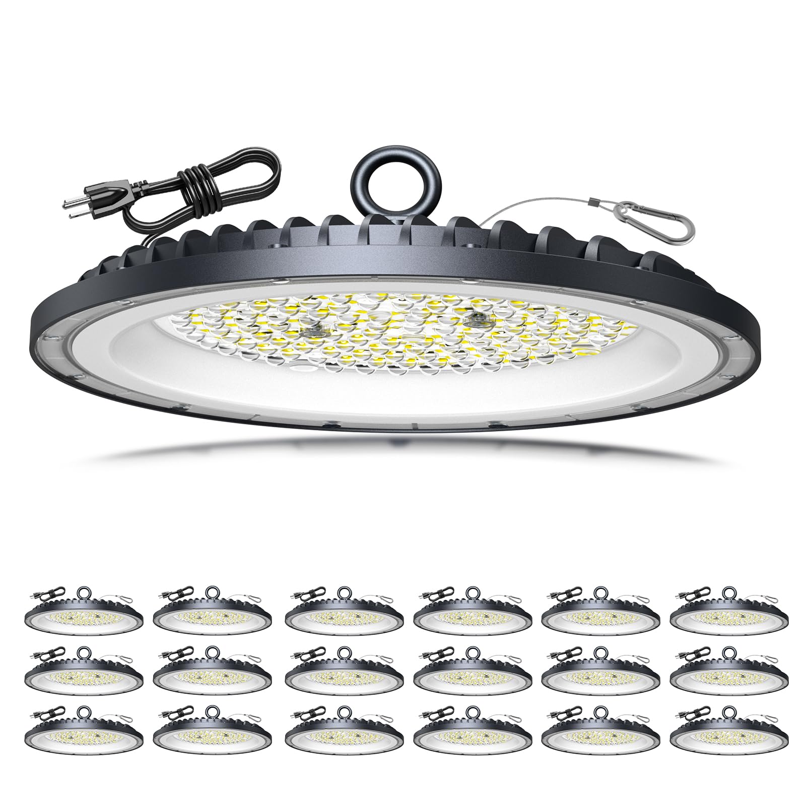 AIKVSXER 18 Pack 300W LED Shop Lights, 45000LM 6000K Daylight UFO LED High Bay Light, IP65 Waterproof Commercial Bay Lighting wi