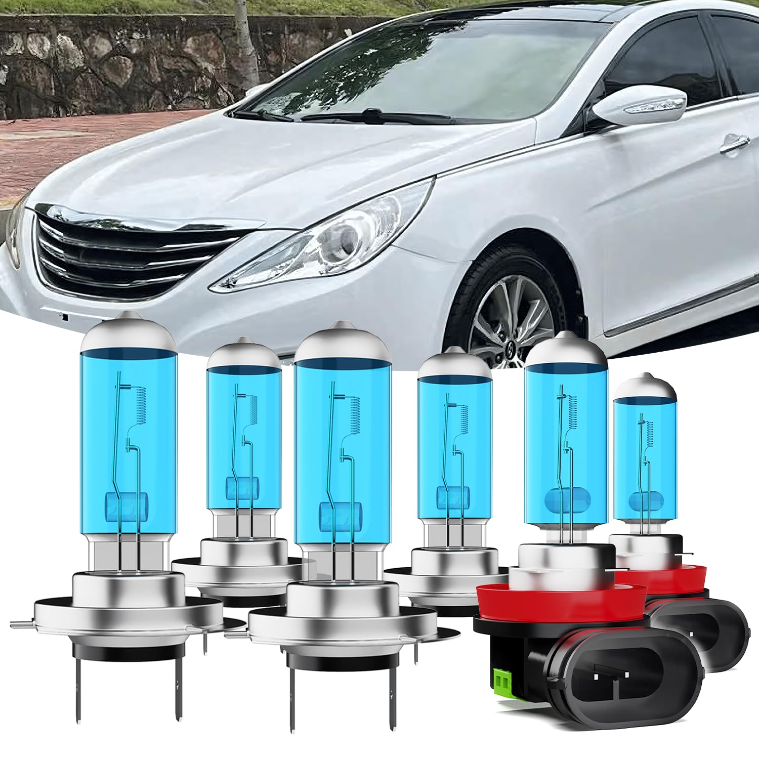 TTDBDAN Headlights Fit For Hyundai Sonata 2011-2014 Halogen Headlight Bulbs,H7 High Beam+ H7 Low Beam+ h11 Fog Light Combo,Plug