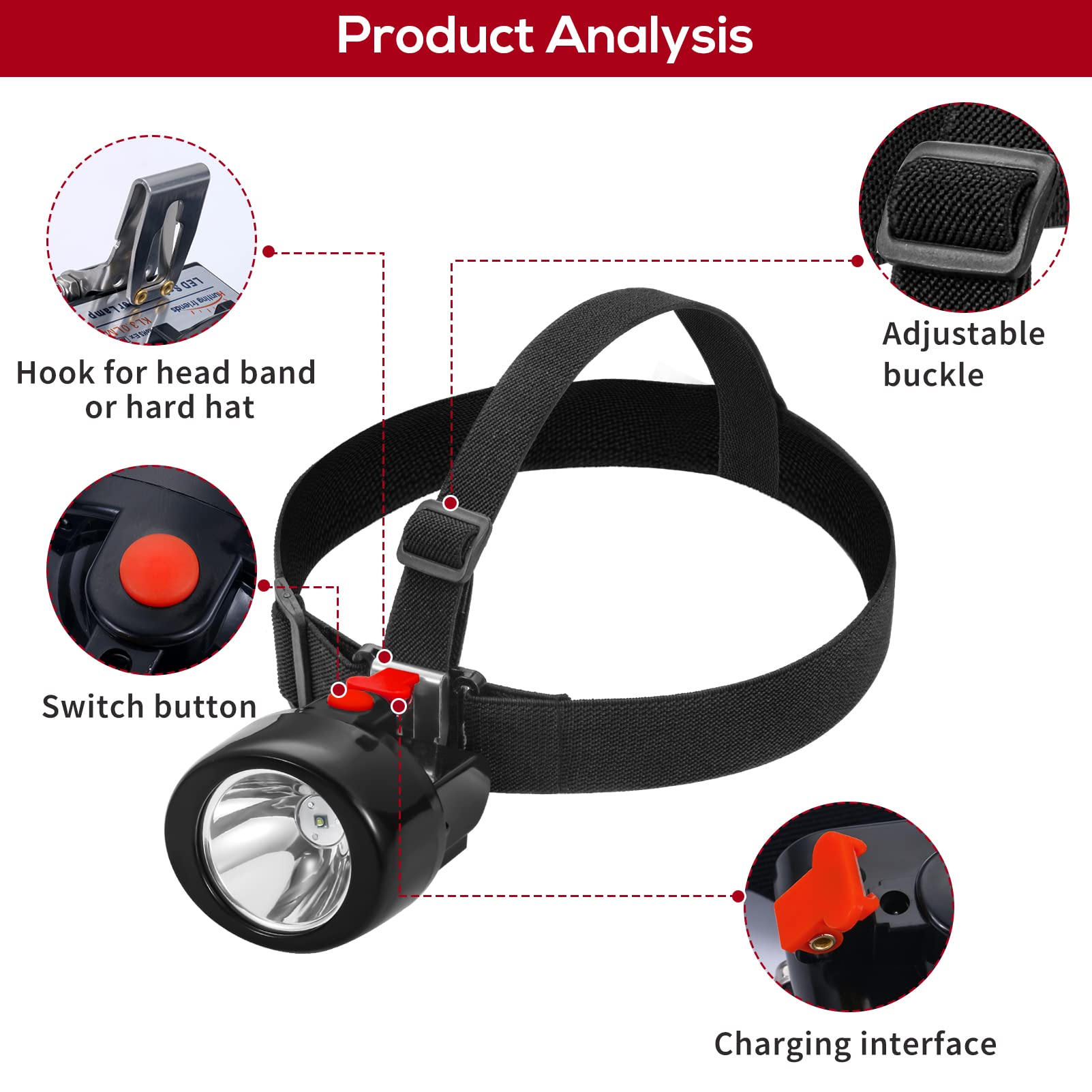 Hunting friends Rechargeable Miners Headlamp Waterproof Red KL3.0LM for Night Fishing, Hunting, Camping