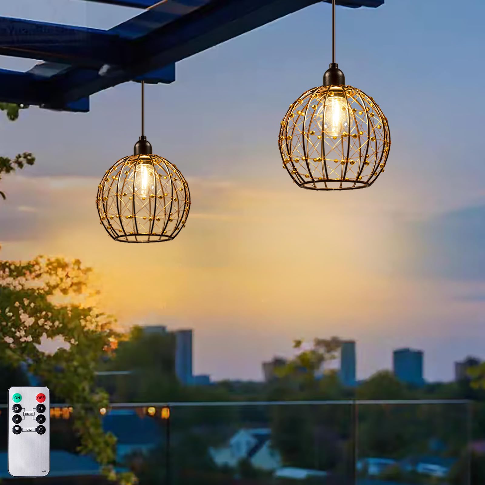 Twinkvilla Hanging Pendant Lantern Lights, Battery Operated Outdoor Chandelier, 2Pack