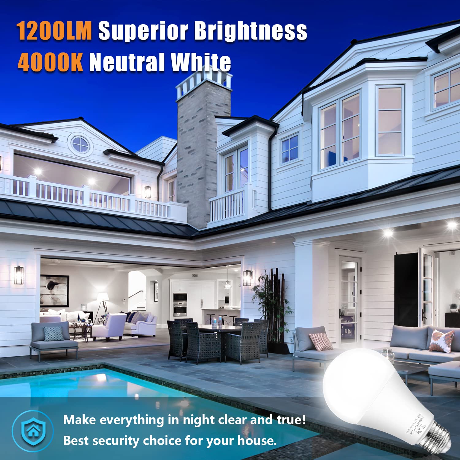 Tobusa Dusk To Dawn Sensor Light Bulb Outdoor, A19 Led Bulbs Auto On Off 100 Watt Equivalent, E26 Sensor Bulbs Neutral White 400