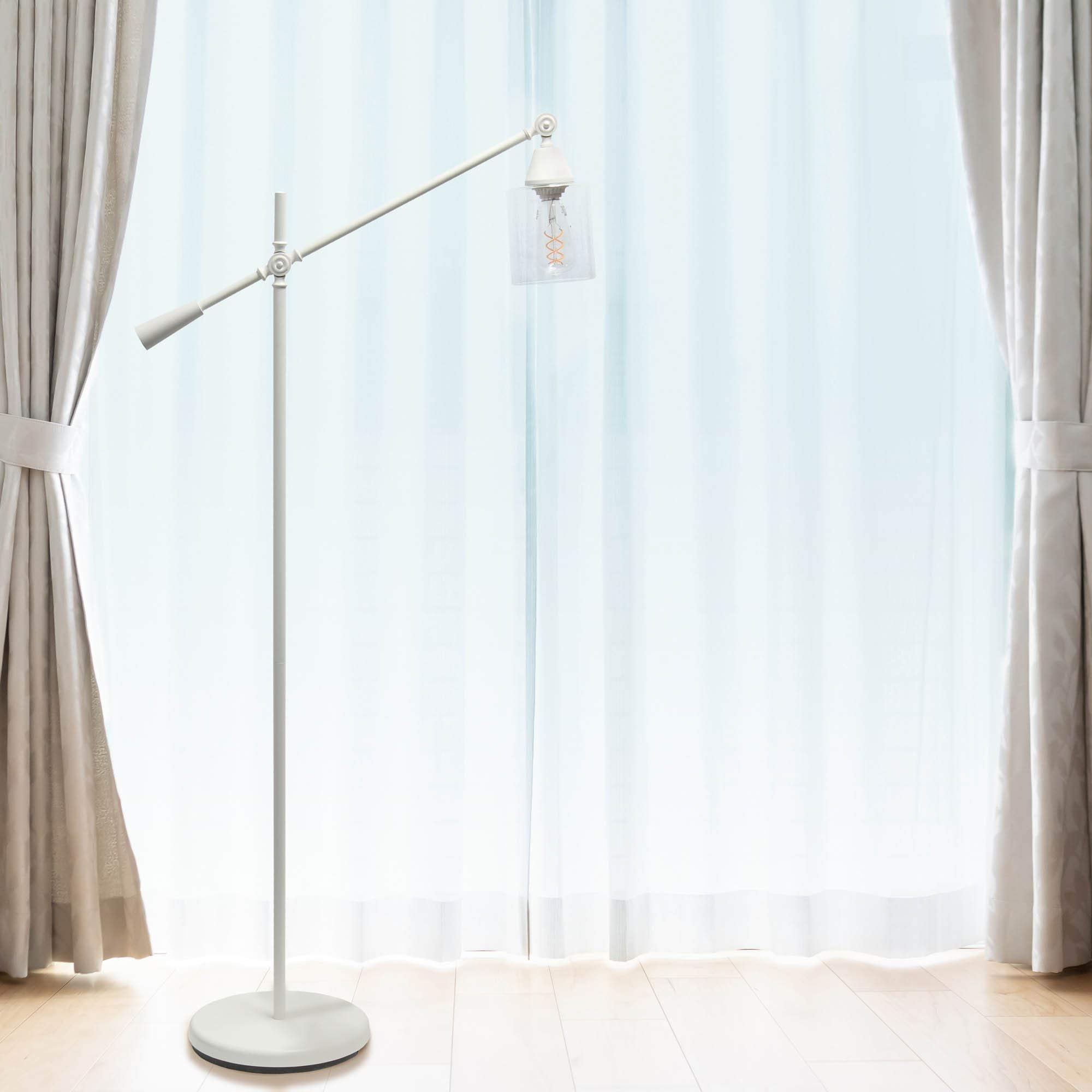 LALIA HOME Decorative Floor Lamp, Metal, White, 30inL x 11inW x 56inH, Clear Glass Shade, Model LHF-5021-WH