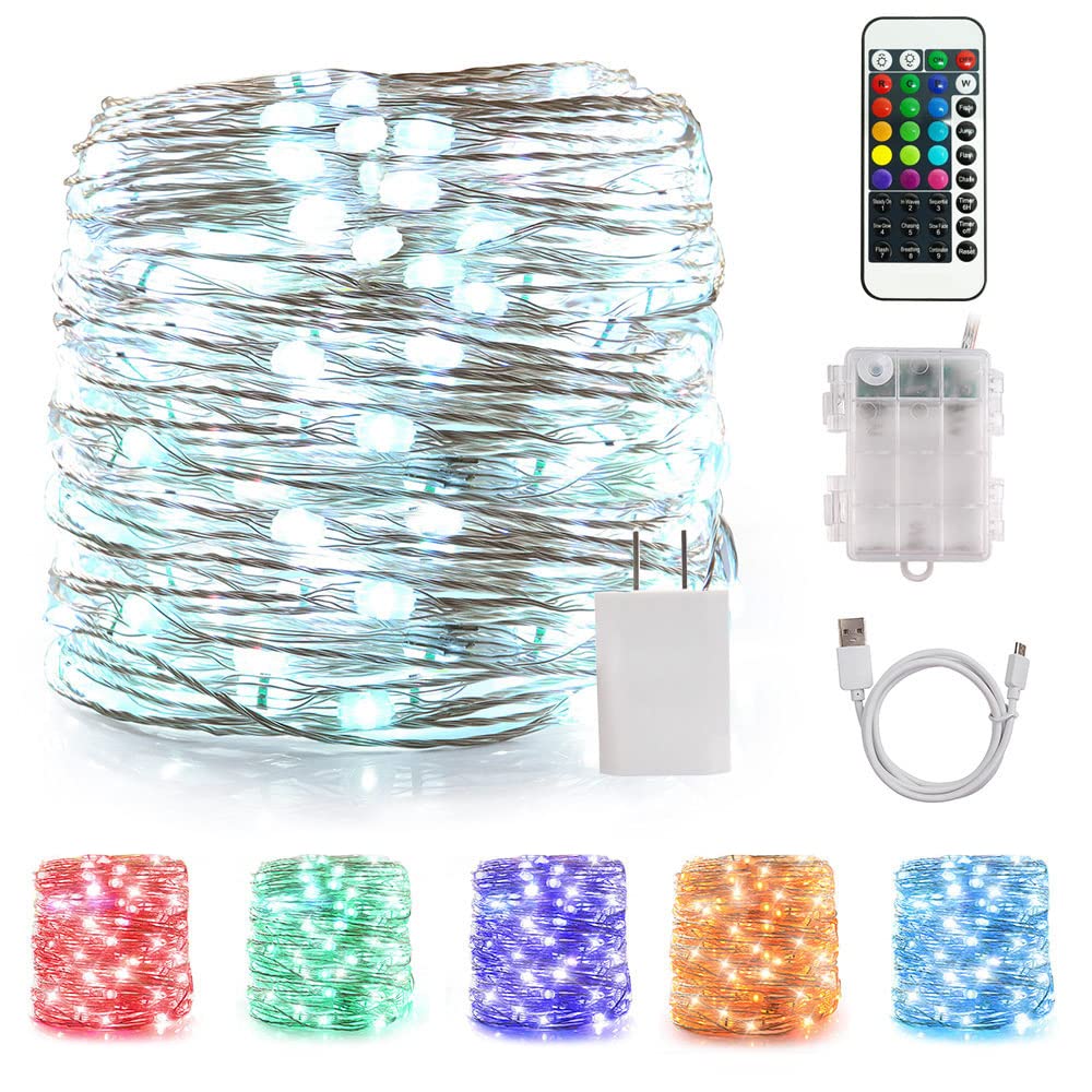 LED String Lights Indoor Fairy Lights Multi Color Changing, Waterproof Firefly Lights with Remote Control for Indoor, Bedroom, Wedding, Outdoor Christmas Decor (40 ft 120 LEDs USB & Battery Powered)