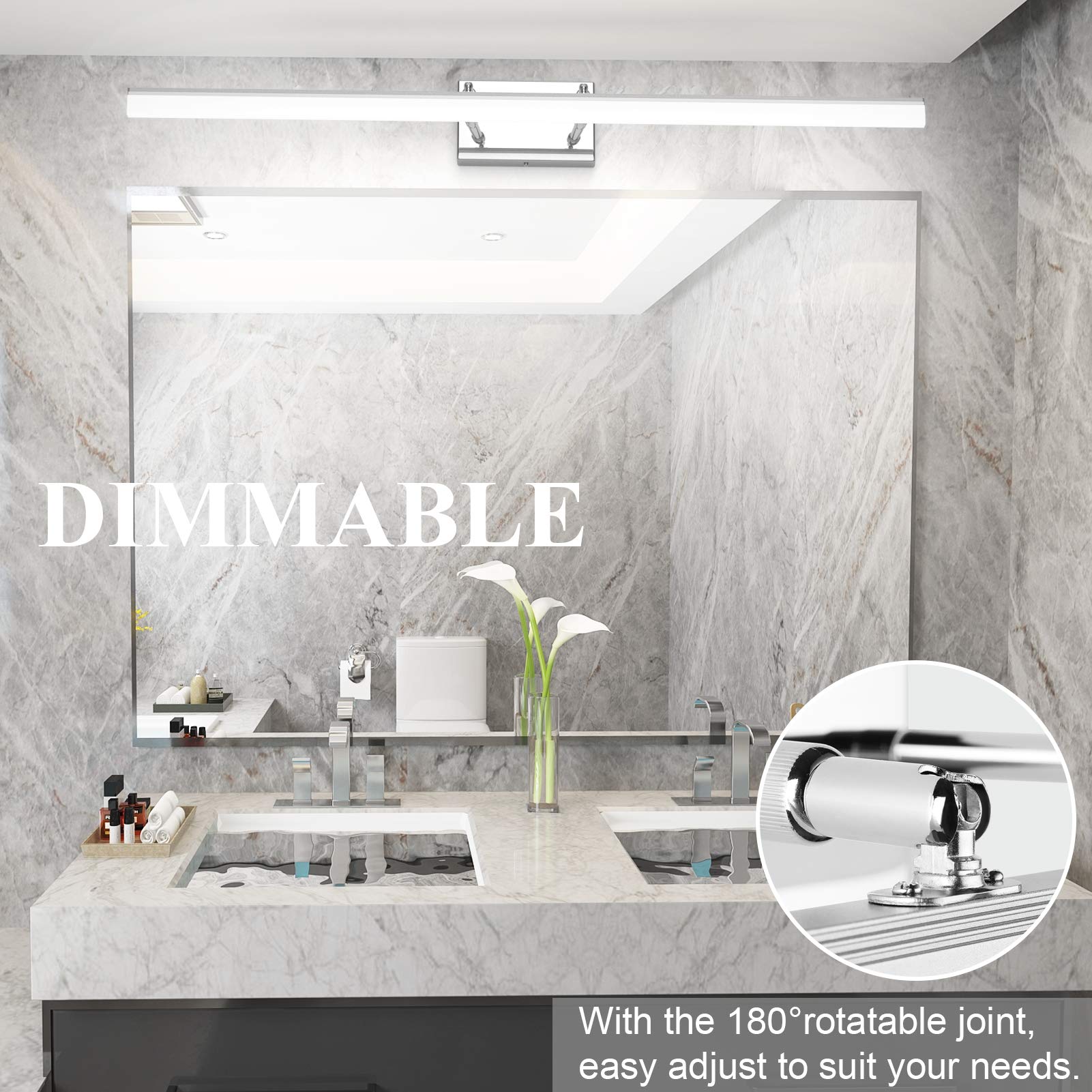 Aipsun 40In Dimmable Modern Led Vanity Lights For Bathroom Light Fixtures Over Mirror Chrome Modern Vanity Lighting(White Light)