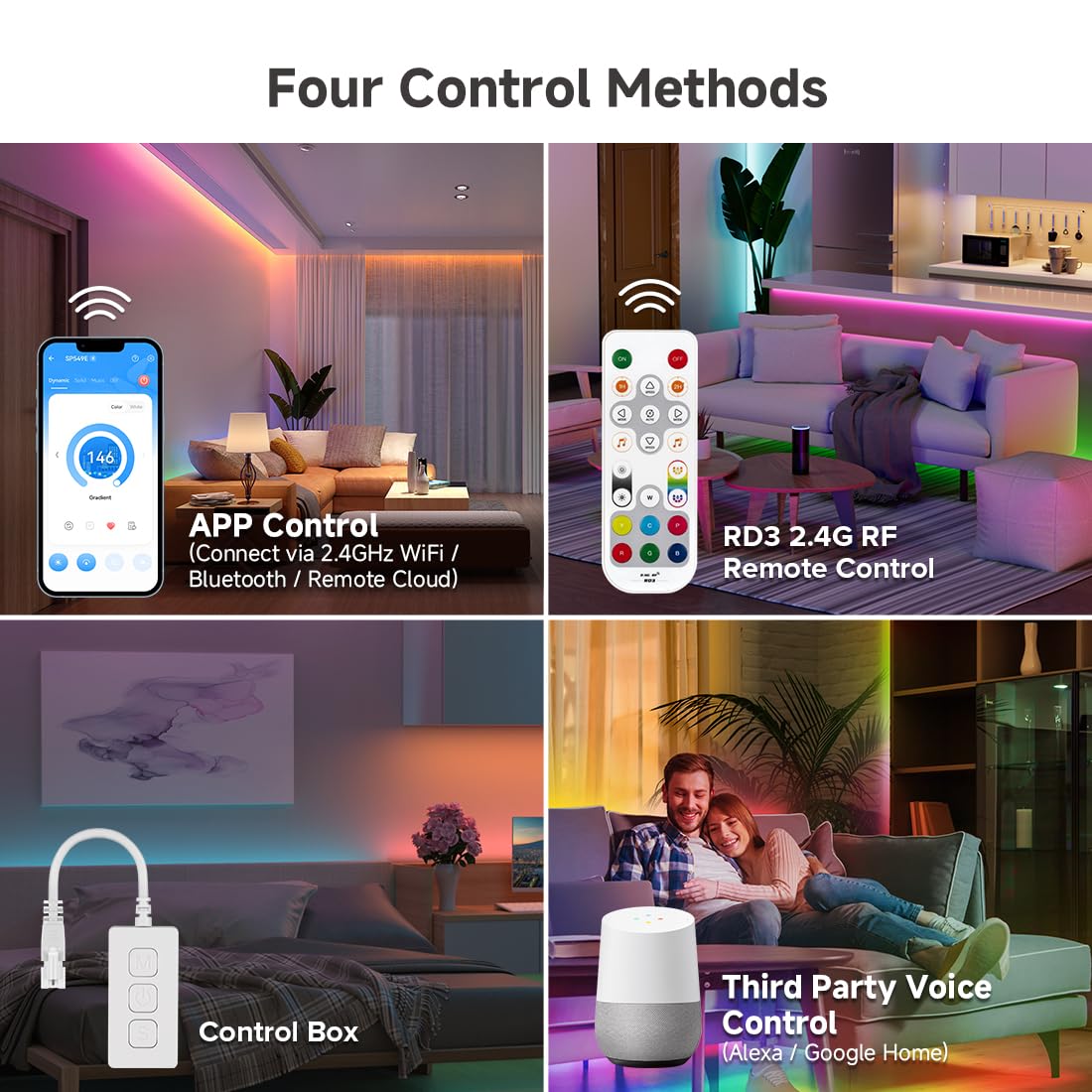 Btf-Lighting Fcob Ws2814 Ic Rgbw 3000K Chasing Color Cob Led Strip Kit Bluetooth Wifi Alexa Music Controller 16.4Ft Dc24V Addres