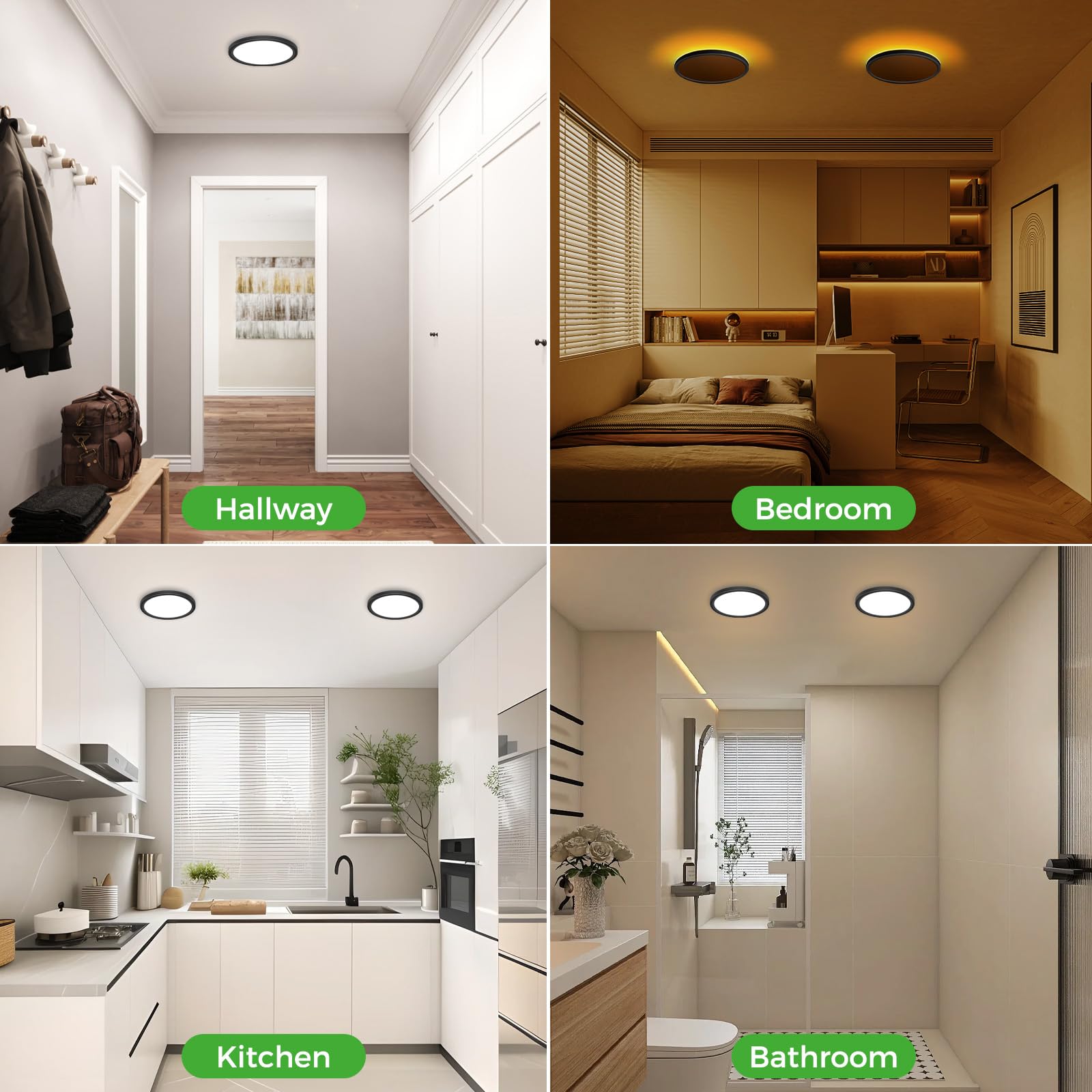 Zemty 7 Inch Flush Mount Ceiling Light Fixture With Night Light 1800K, 3000K/4000K/6500K Selectable Ceiling Lights, Low Profile