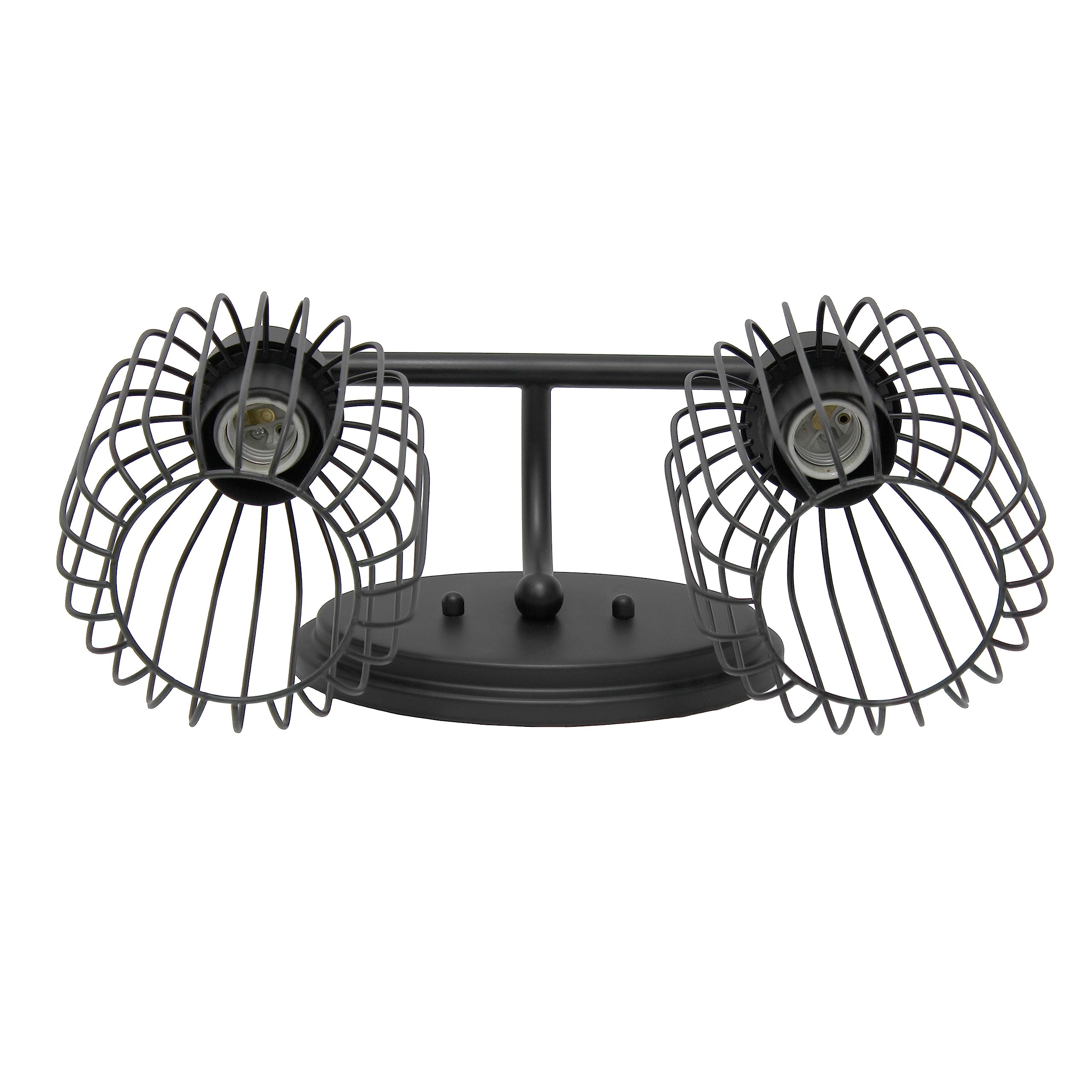Elegant Designs Vt1021-Blk 14 Black Iron Industrial Farmhouse Wall Vanity Fixture With Metal Birdcage And Oval Backplate