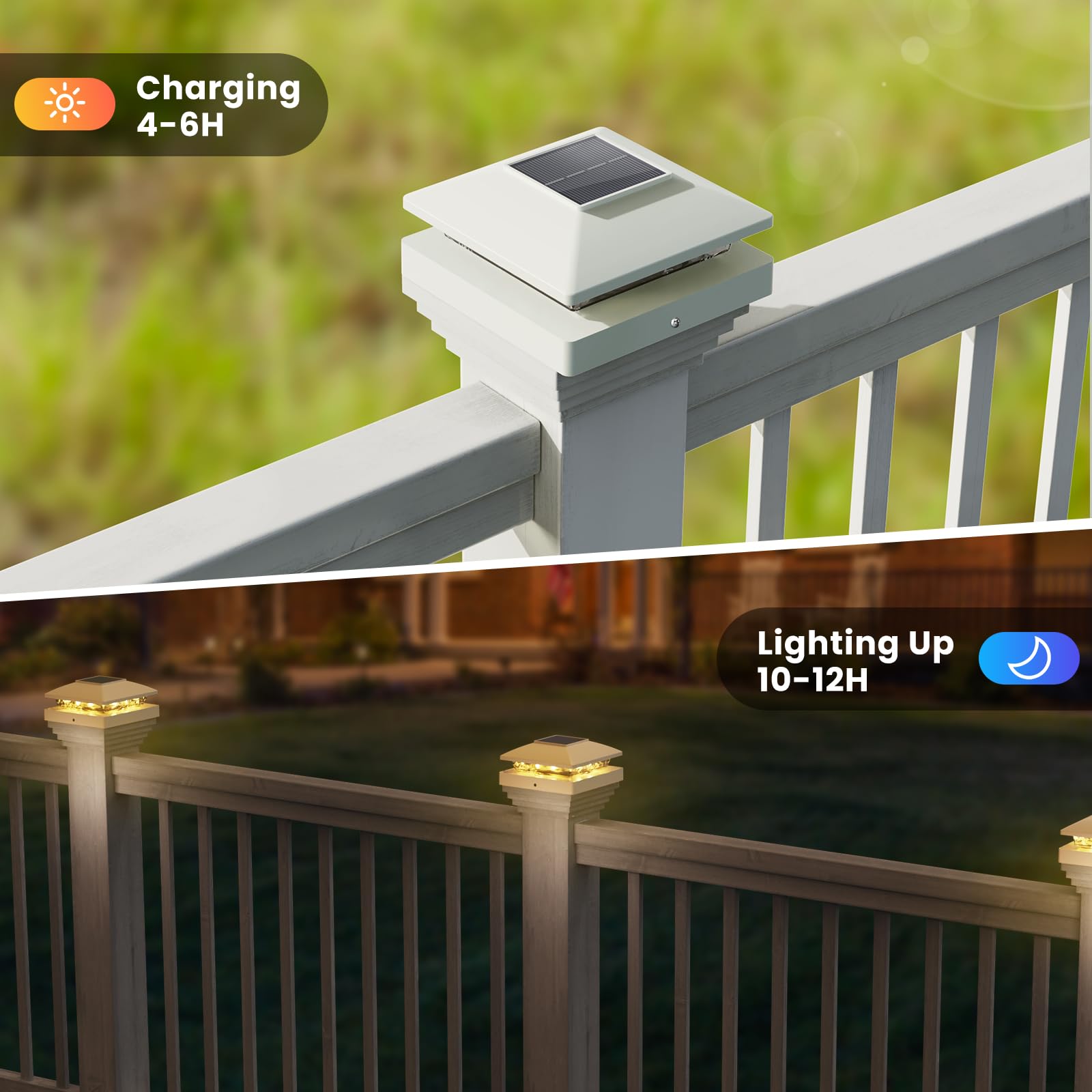 Solar Post Cap Lights Outdoor 6Pack, White Waterproof Solar Powered Deck Fence Post Lights Fit 4X4 Wood/Vinyl Posts, Bright Warm