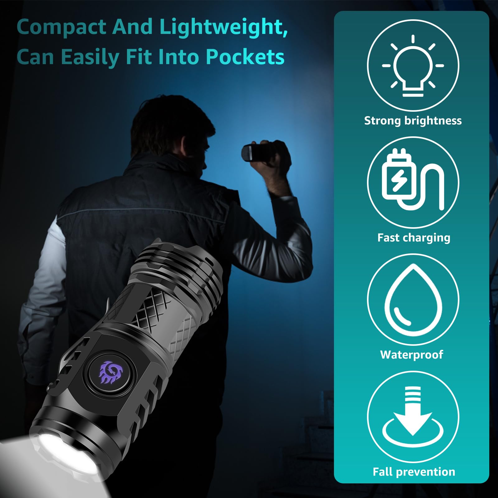 2Pcs Three-Eyed Monster Mini Flashlight, German Three-Eyed Monster Mini Flash Super Power Flashlight, Pocket Flashlight With Clip, Mini Torch Led Flashlight, Portable Mini Pocket Torch (Black+Silver)