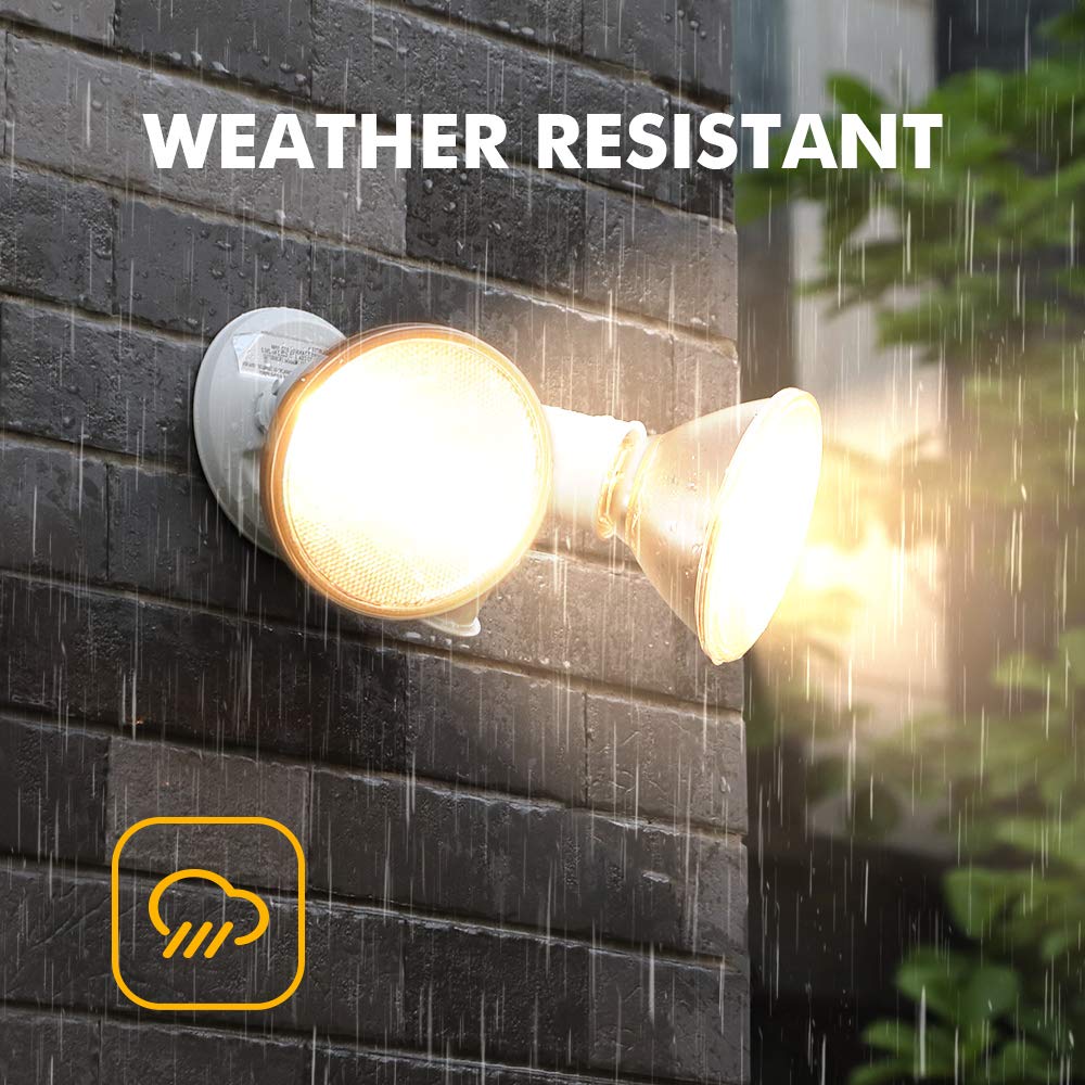 LUTEC 2-Pack 300W Halogen Motion Activated Dual-Head Waterproof Floodlight - White Exterior Security Light for Patio, Garden, Yard