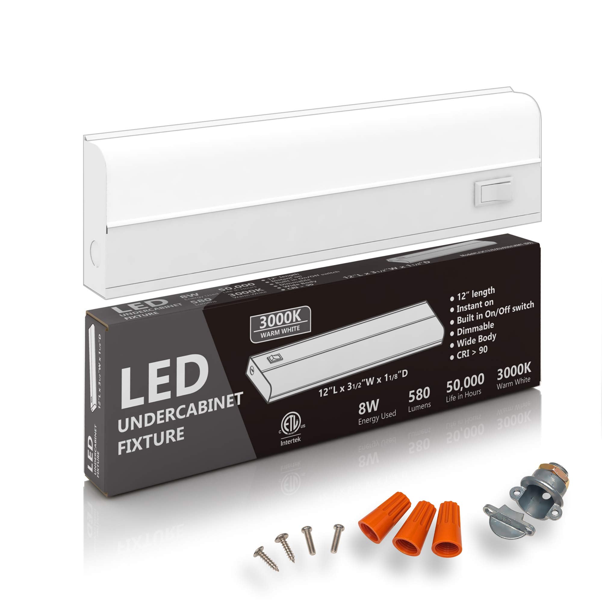 harrrrd Hardwired LED Under Cabinet Lighting, 8W, Dimmable, 12in, Metal, Warm White, CRI>90, Model L/UC12/8/XU/