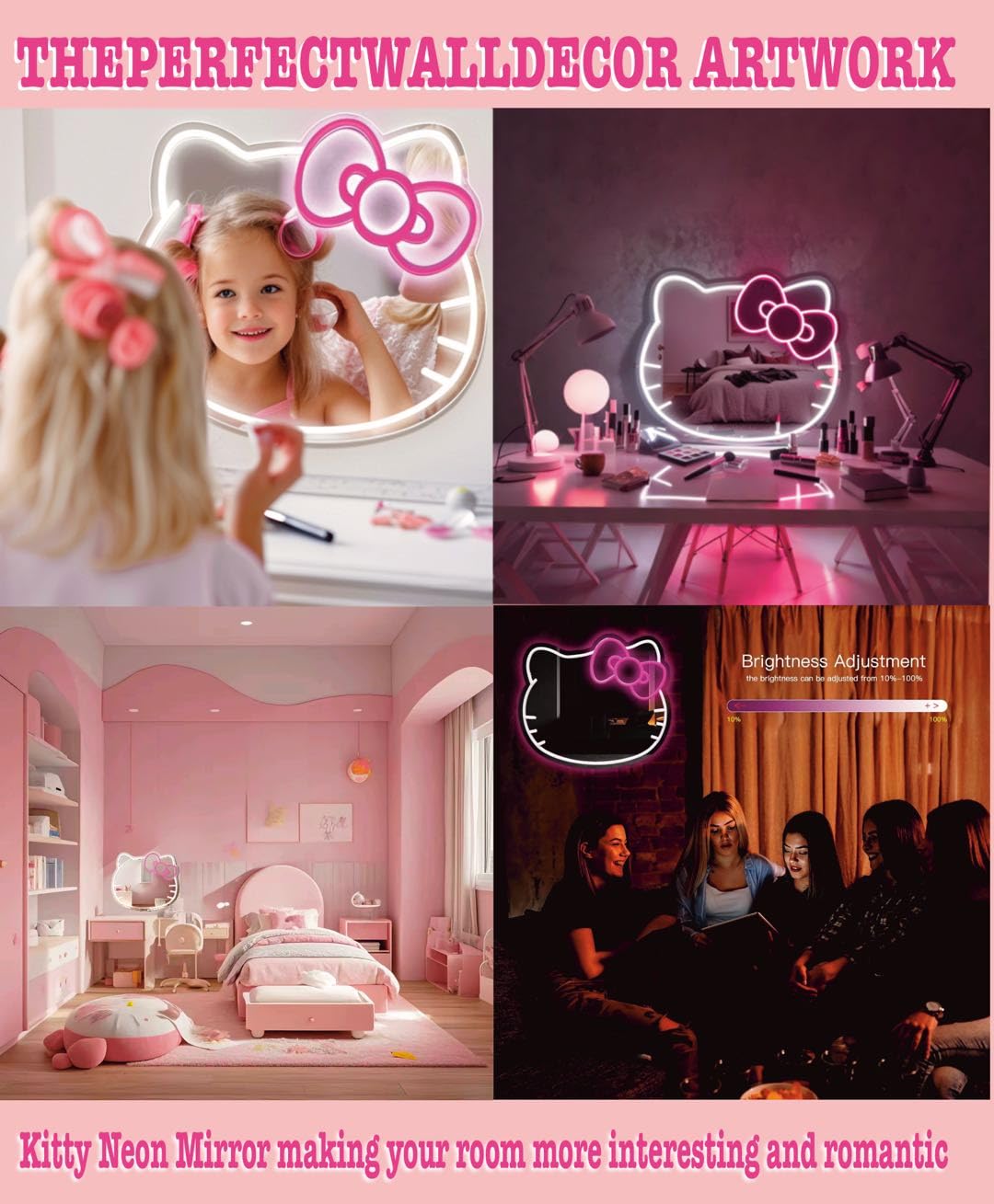 GALLIA Neon Mirror Vanity with Dimmable LED Lights, 14.6" x 12.2", Powder Color – Perfect Teen Girl Gift & Room Decor
