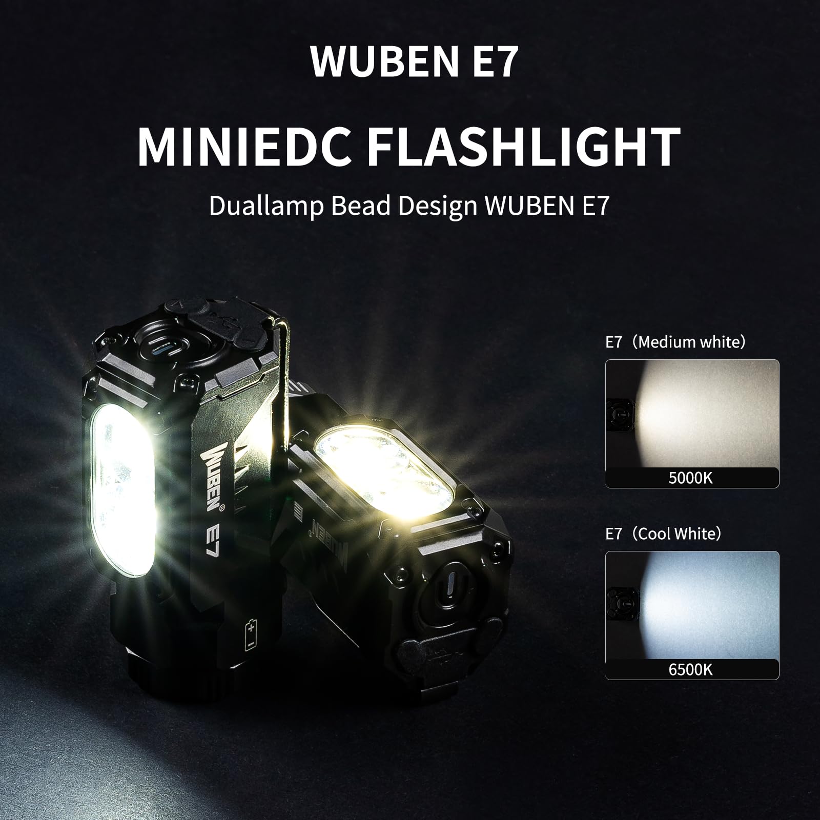 Wuben E7 Edc Flashlight, 1800 Rechargeable Lumens Mini Flashlight, Super Bright Small Flashlight, 6 Modes Ip68 Built-In Waterpro