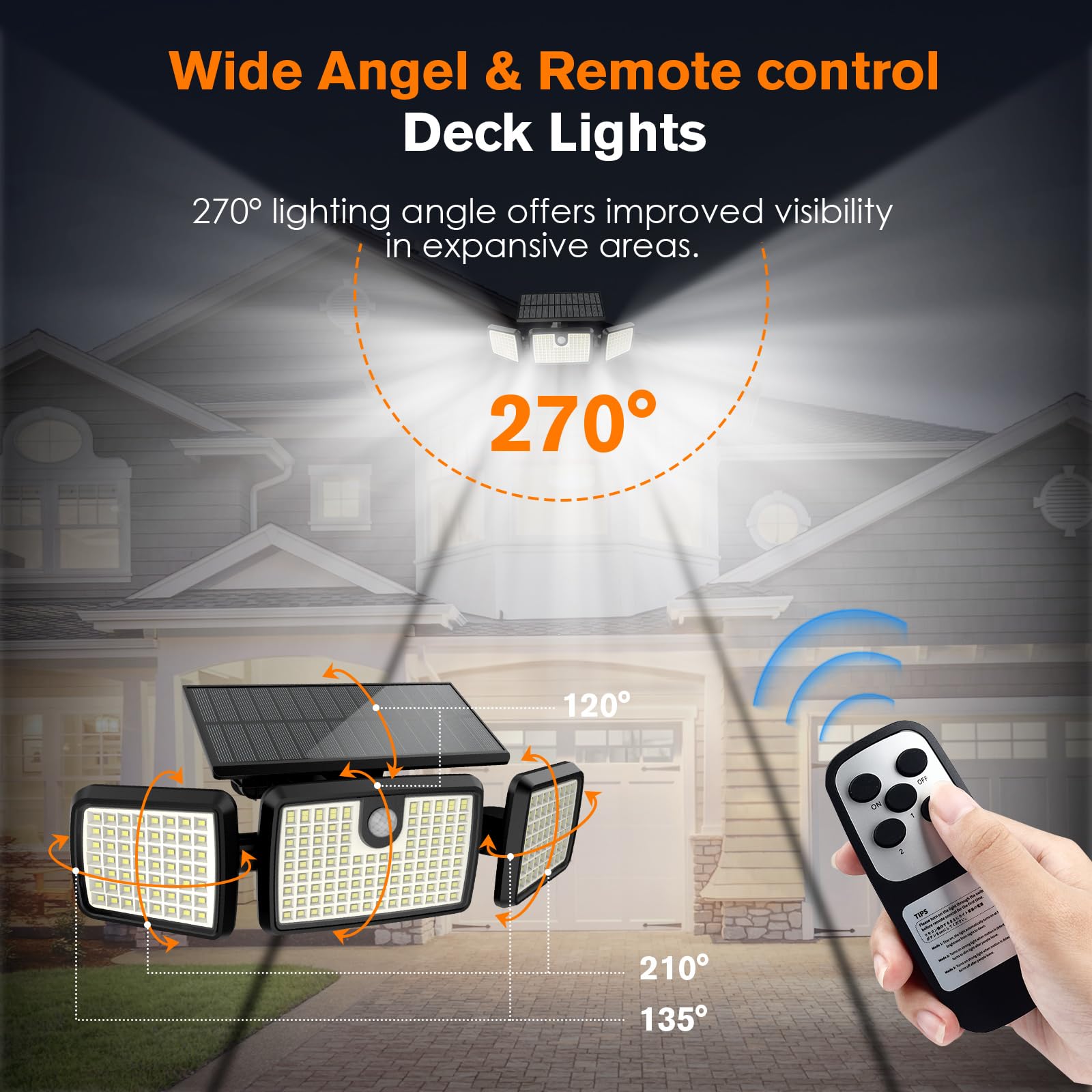 MIHANI Solar Lights Outdoor, 3 Head Motion Sensor, 2500LM, 232 LEDs, Black, Tempered Glass, 2-Pack, Model MHN