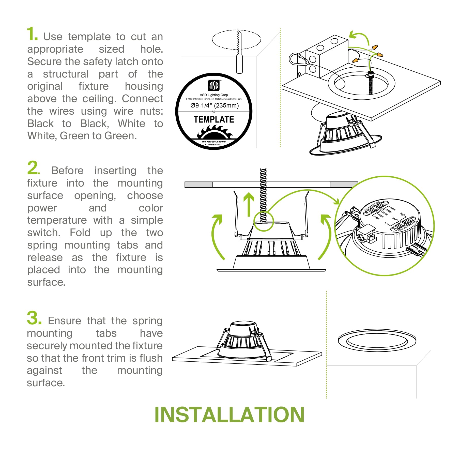 Asd 9/10 Inch Commercial Canless Led Downlight  Power Adjustable 20/30/40W Lighting  Round Dimmable Recessed Ceiling Light Fixture  5 Cct 2700K-5000K  120-277V Ic Rated Ul & Energy Star