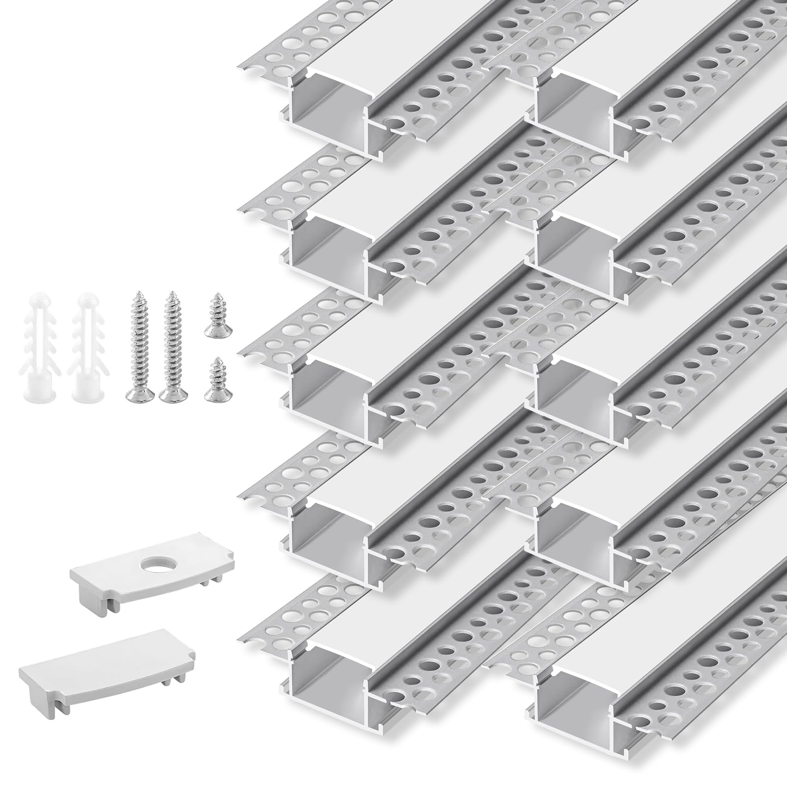 hunhun LED Aluminum Channel 10-Pack, 6.6ft/2Meter, Silver, Trimless with Clip-in Diffuser, Model CH04-M2-PP10