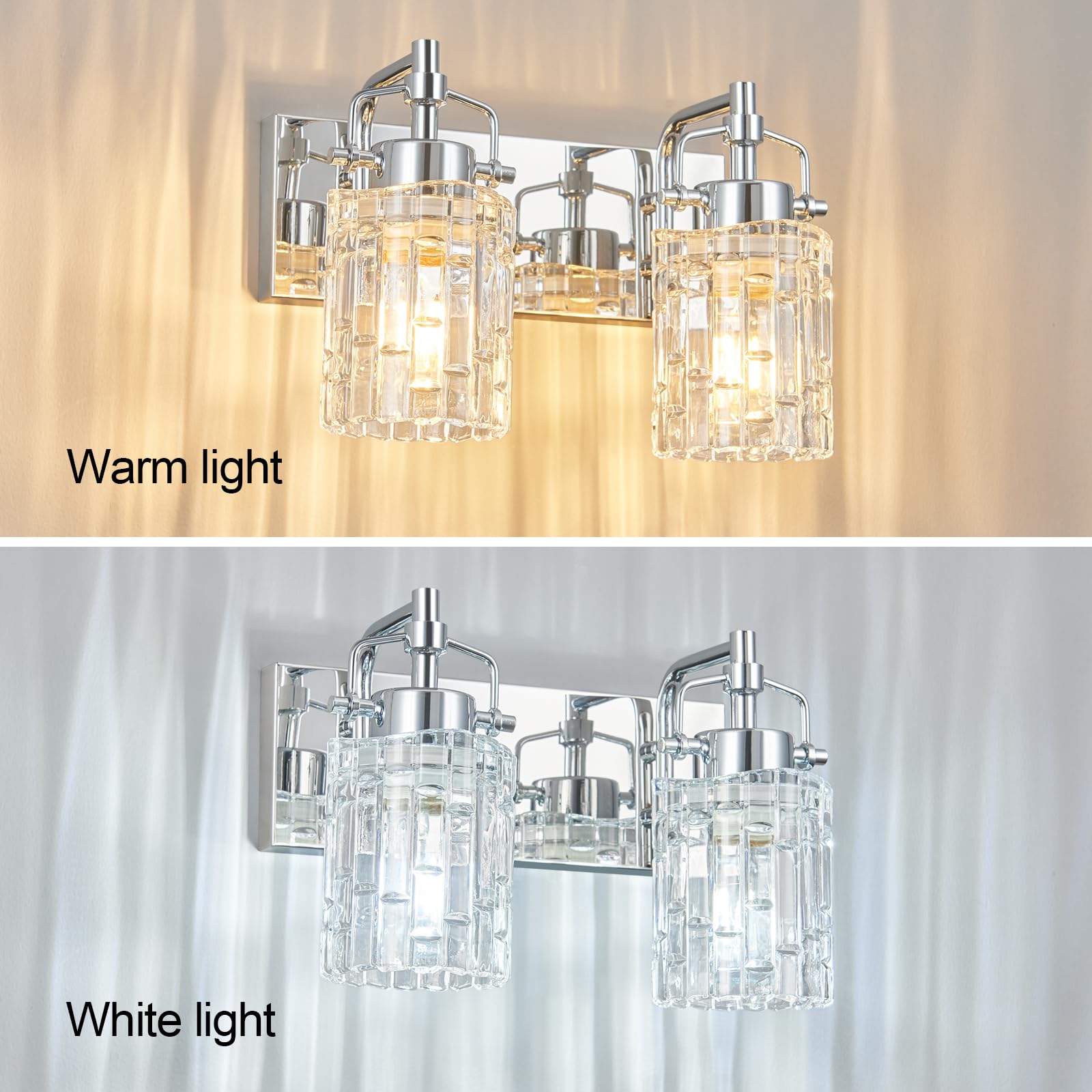 BNHHLZ 2-Light Bathroom Vanity Light Chrome Metal Fixture with Crystal Glass Shade Model 4132