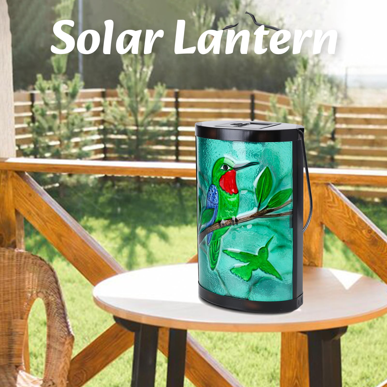 Hanging Solar Lantern Outdoor Waterproof Hummingbird Solar Lights Glass Tabletop Decorative Lamp For Outdoor Patio Garden Outsid