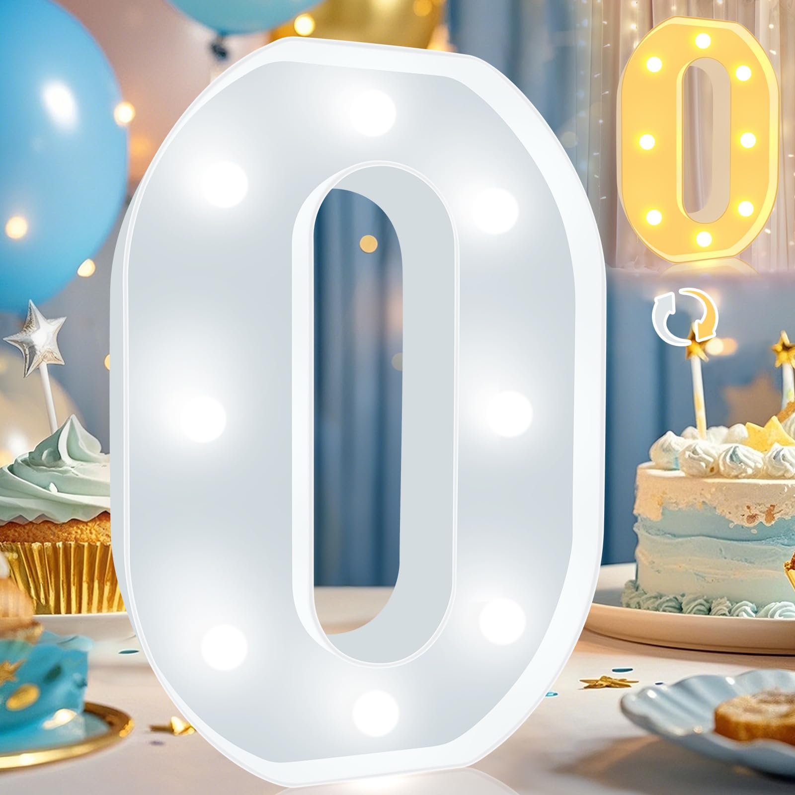 Pooqla LED Light Up Number 0, Decorative Marquee Light, Warm & Cool White, Plastic, Model DENC-BP-01