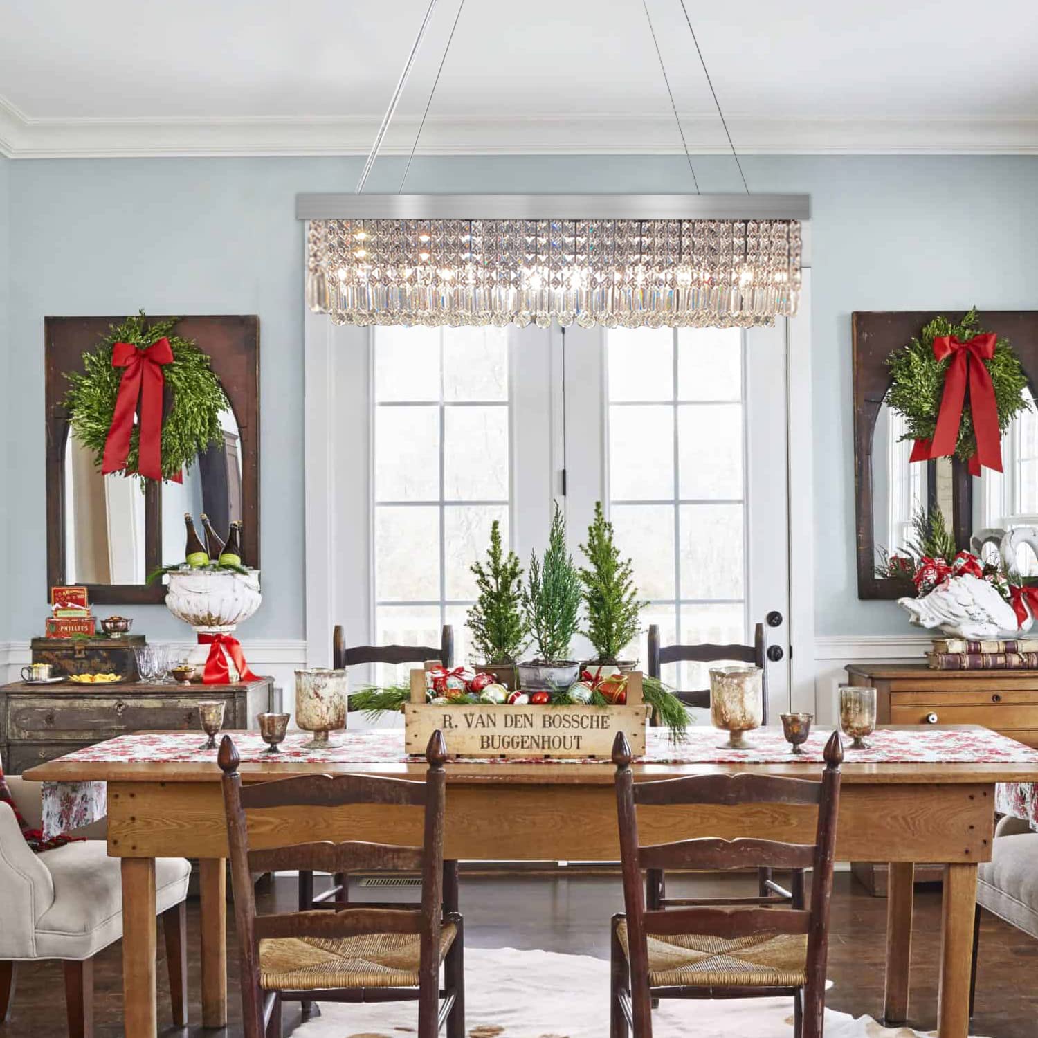 Rectangular Chandeliers For Dining Room, Modern Rain Drop Chandeliers, Hanging Pendant Crystal Chandelier Light For Kitchen Isla