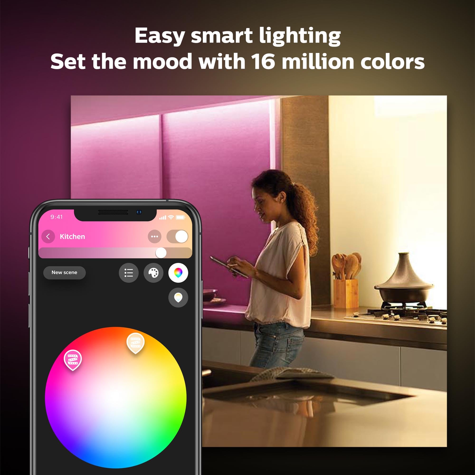 Philips Hue Lightstrip Starter Kit - 6ft Light Strip, Base Plug, Hue Hub, White, Model 555342, Compatible with Alexa & Google Assistant