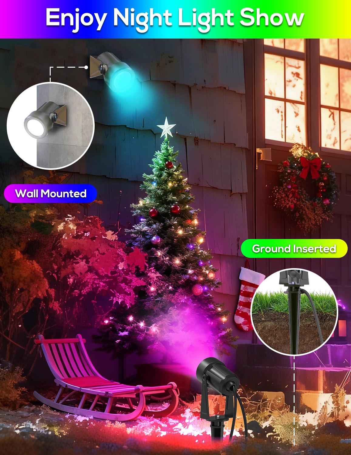 Zyan Solar Spotlights Outdoor  Solar Landscape Lights With Remote Control  Rgbw Colored Spot Lights For Yard  Garden  Lawn  Plant  Tree  Pool Areas  Auto On/Off  Dimmable & Waterproof (4 Pack)