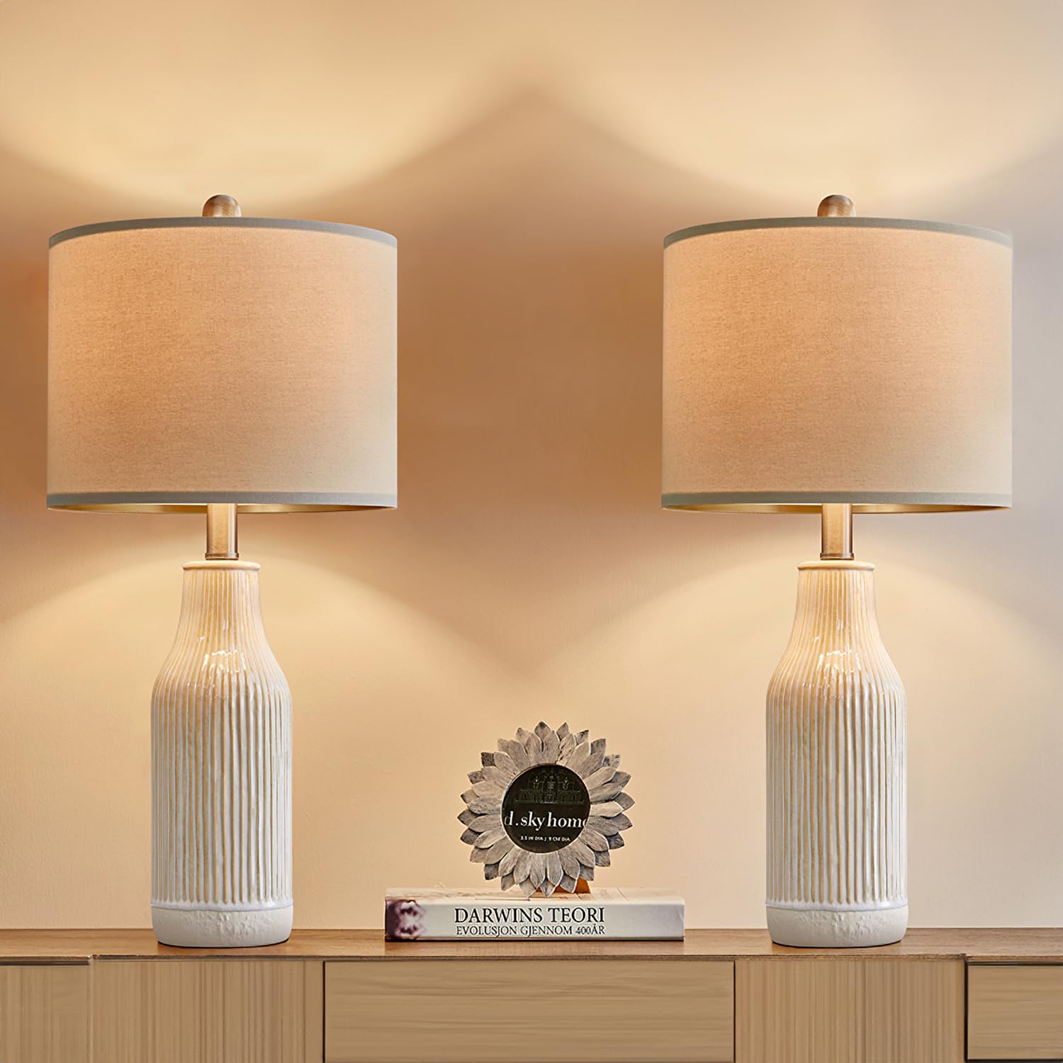 USumkky 23.75 inches Modern Ceramic Table Lamp Set of 2 for Living Room, Farmhouse Bedside Nightstand Lamp for Bedroom Home Offi