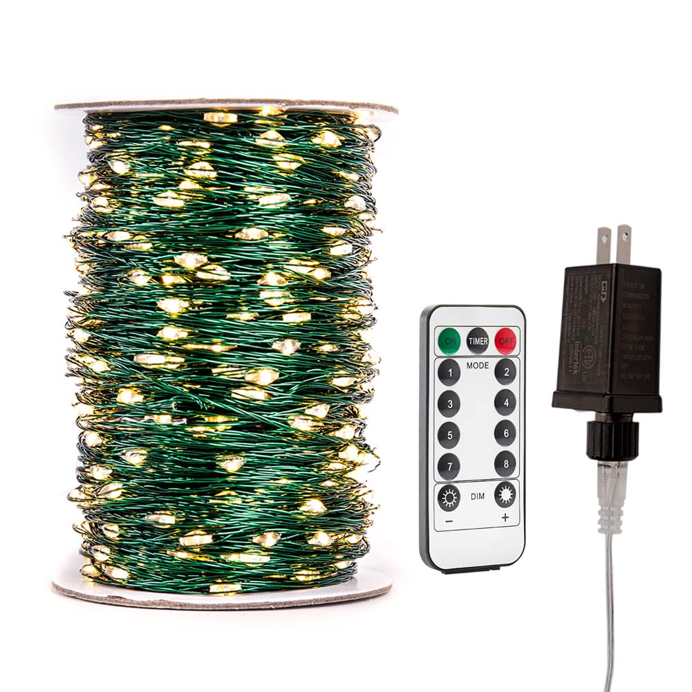 Resnice Green Wire Fairy Lights Plug In 100Ft High Bright 300 Led Waterproof Led String Lights With Remote Warm White For Christmas Tree, Patio, Garden, Backyard