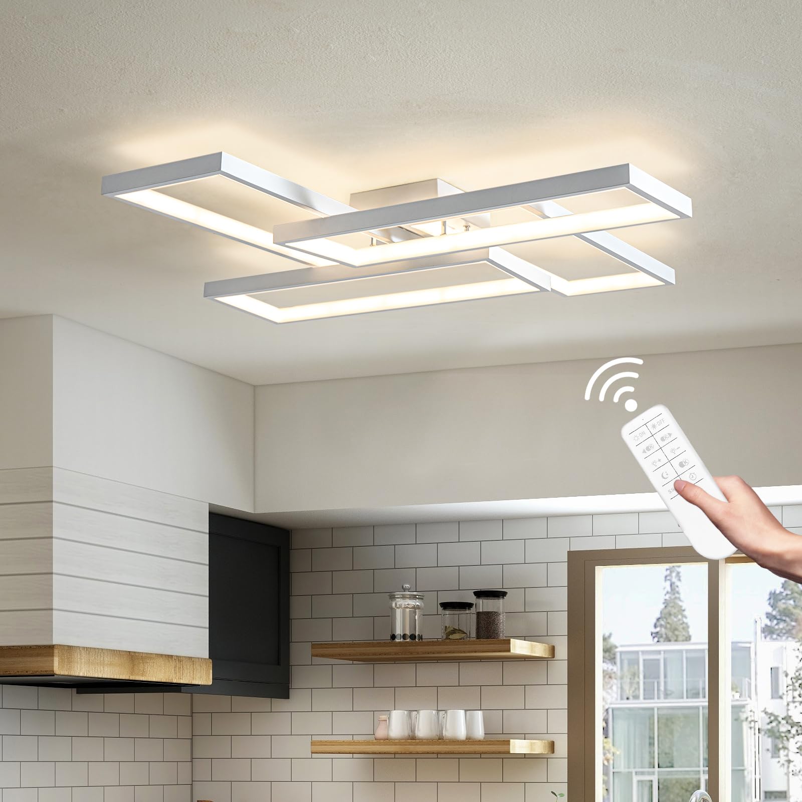 Shine Luest Modern Led Ceiling Light Fixture White Flush Mount Ceiling Light Dimmable 26'' Bedroom Lights For Ceiling With Remot