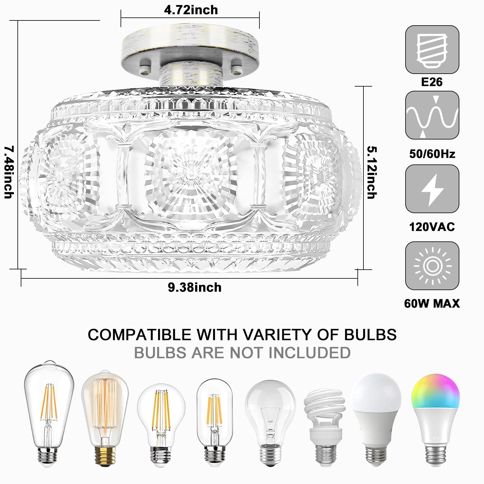 Oykyohei Semi Flush Mount Ceiling Light, Globe Glass Ceiling Light Fixture, Brushed White Oak Modern Lighting For Hallway Bedroo