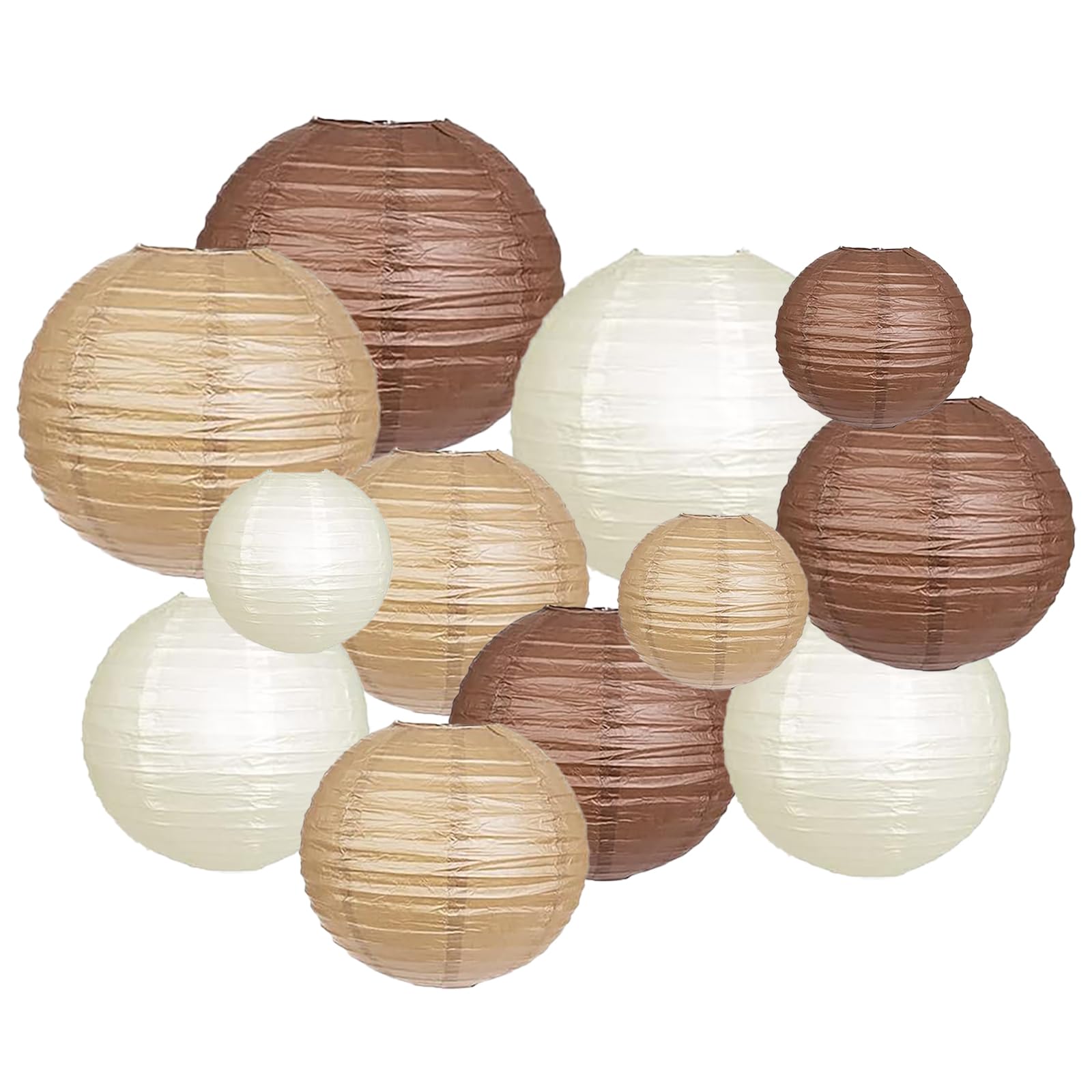 Zooyoo Brown Paper Lanterns Decorative, Caramel Boho Party Hanging Paper Lanterns Decorations For Rustic Neutral Birthday Wedding Bridal Shower Western Graduation Home Decor Party Decoration 12Pcs